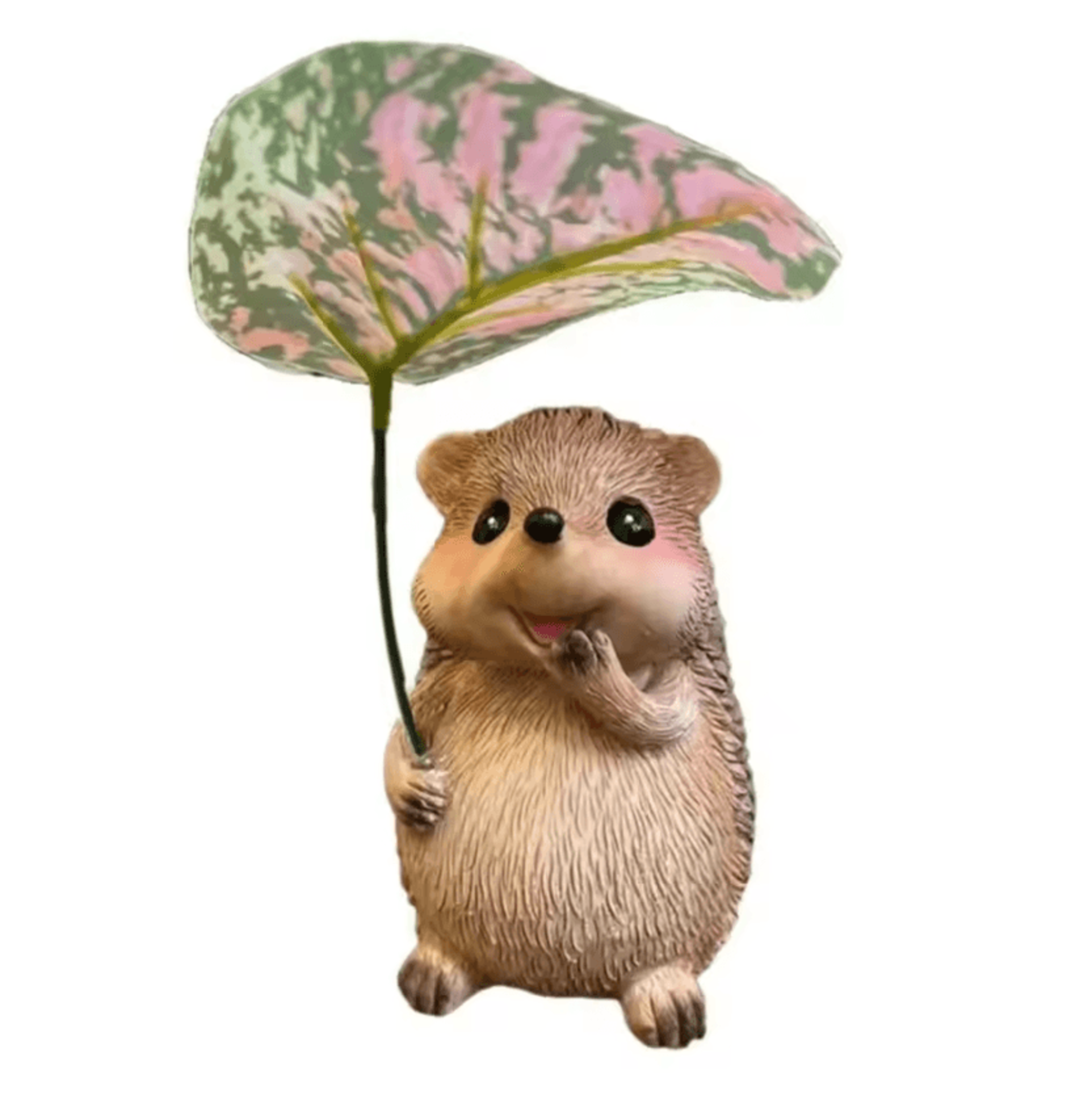 Cute Resin Hedgehog Garden Statue With Leaf Umbrella Outdoor Ornament 5