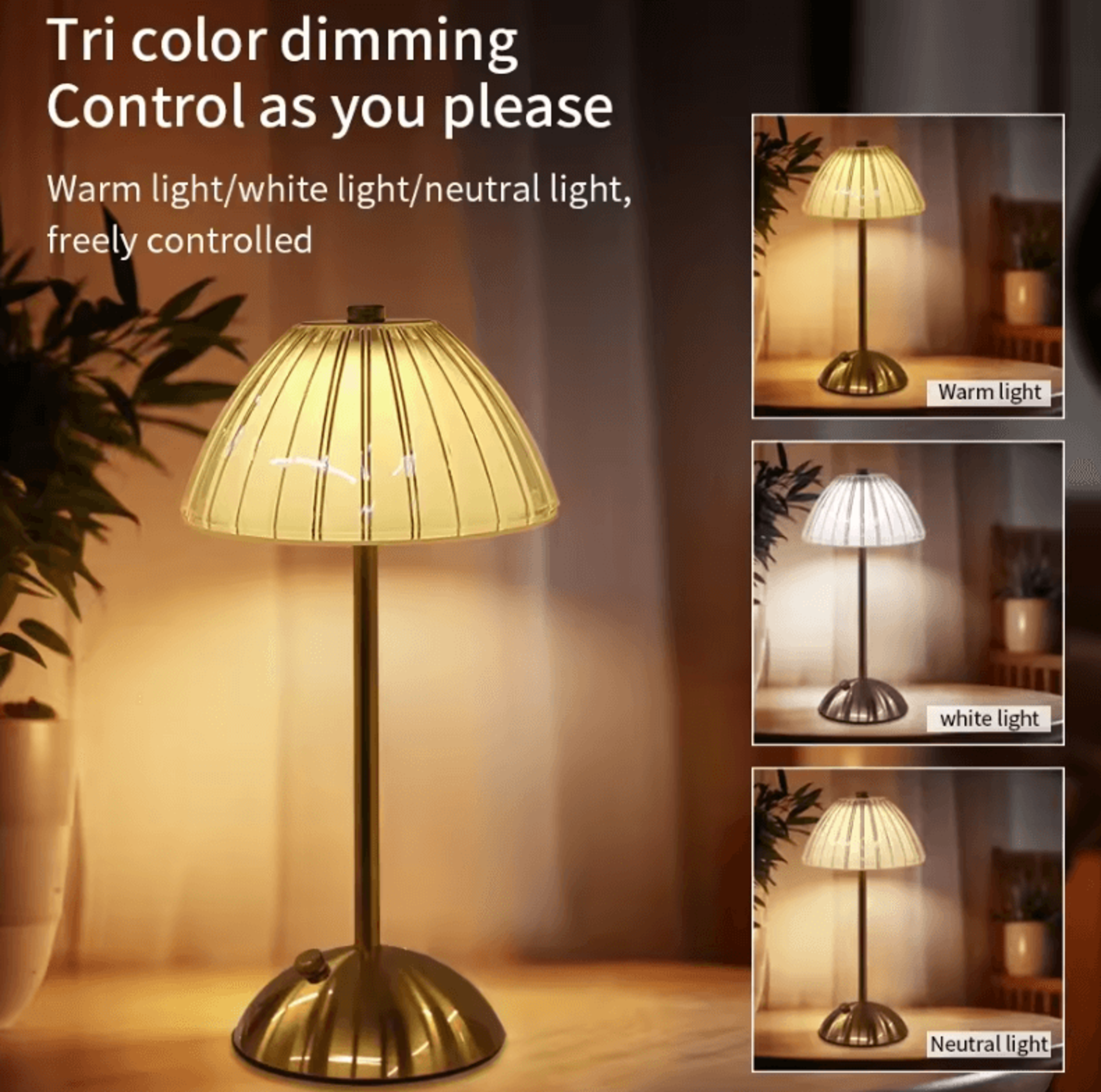 Rechargeable Crystal LED Table Lamp Dimmable Bedside Reading Light For Bedroom  Home Decor 6