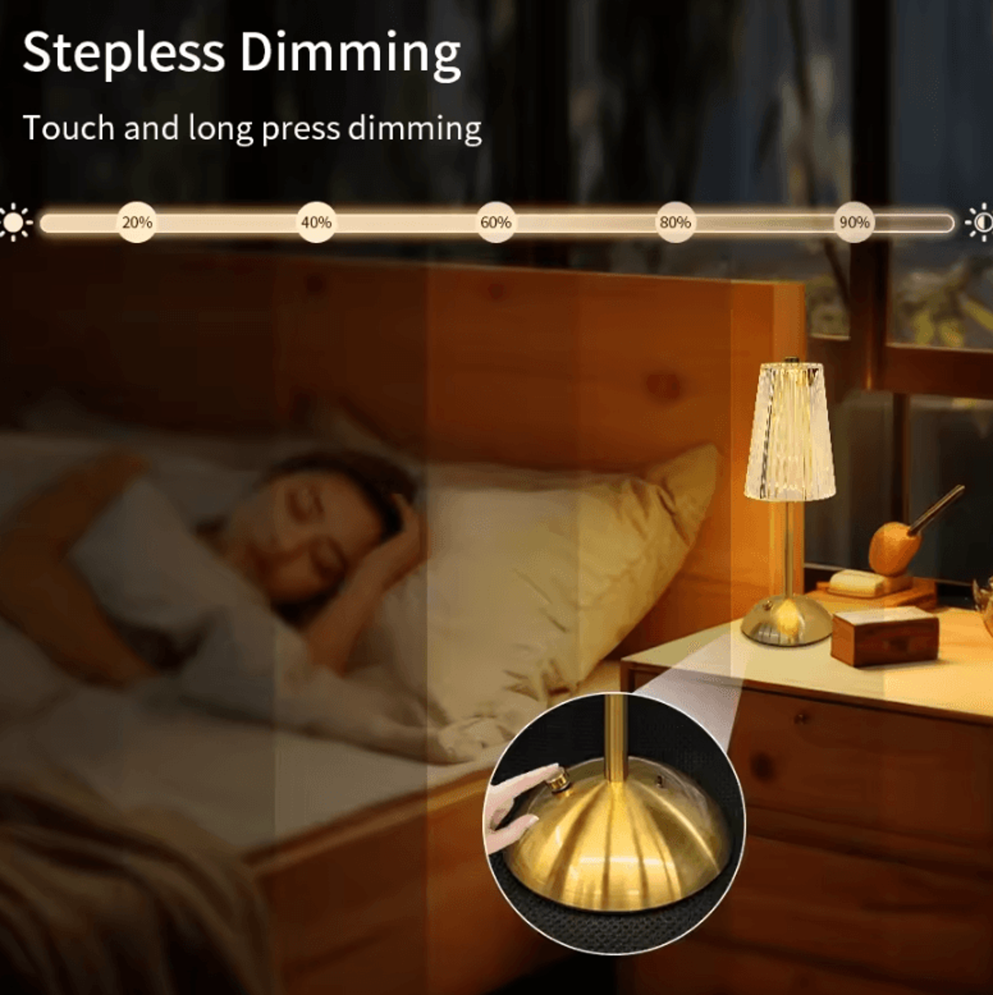 Rechargeable Crystal LED Table Lamp Dimmable Bedside Reading Light For Bedroom  Home Decor 7