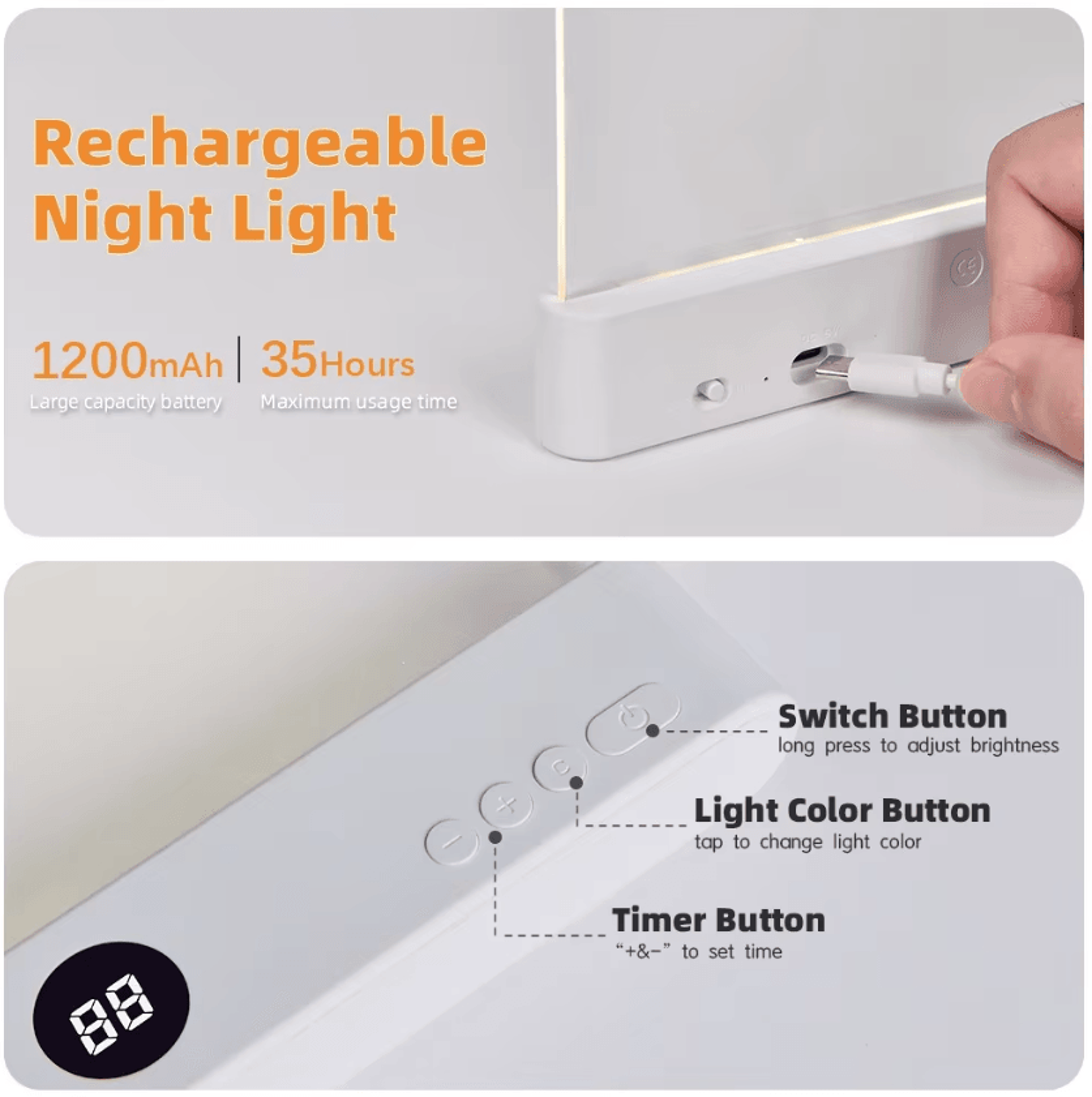 2 In 1 LED Flat Panel Book Light  USB Rechargeable Night Reading Lamp 4