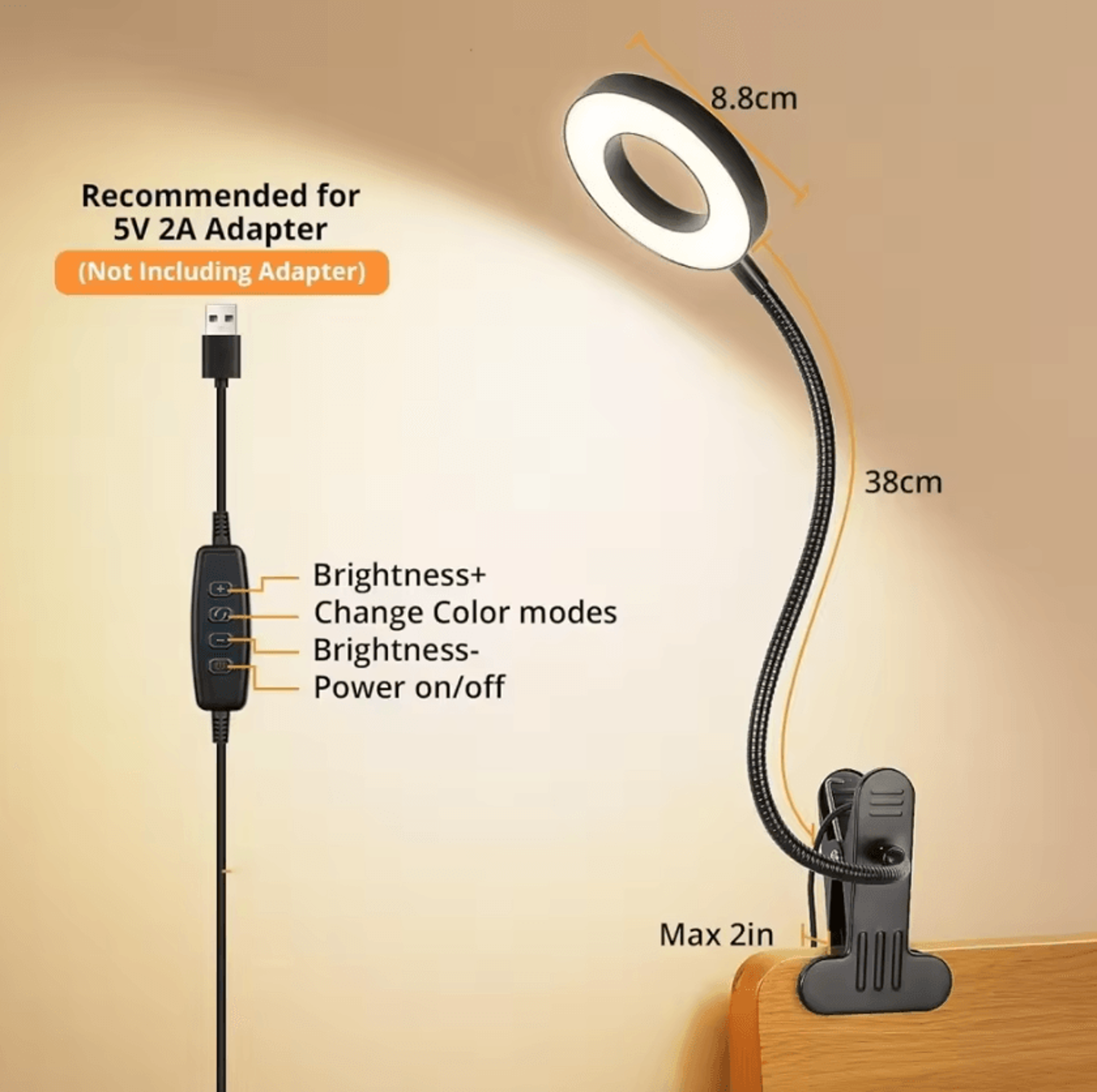 Dimmable LED Clip On Desk Lamp  3 Color Modes 10 Brightness Levels 3