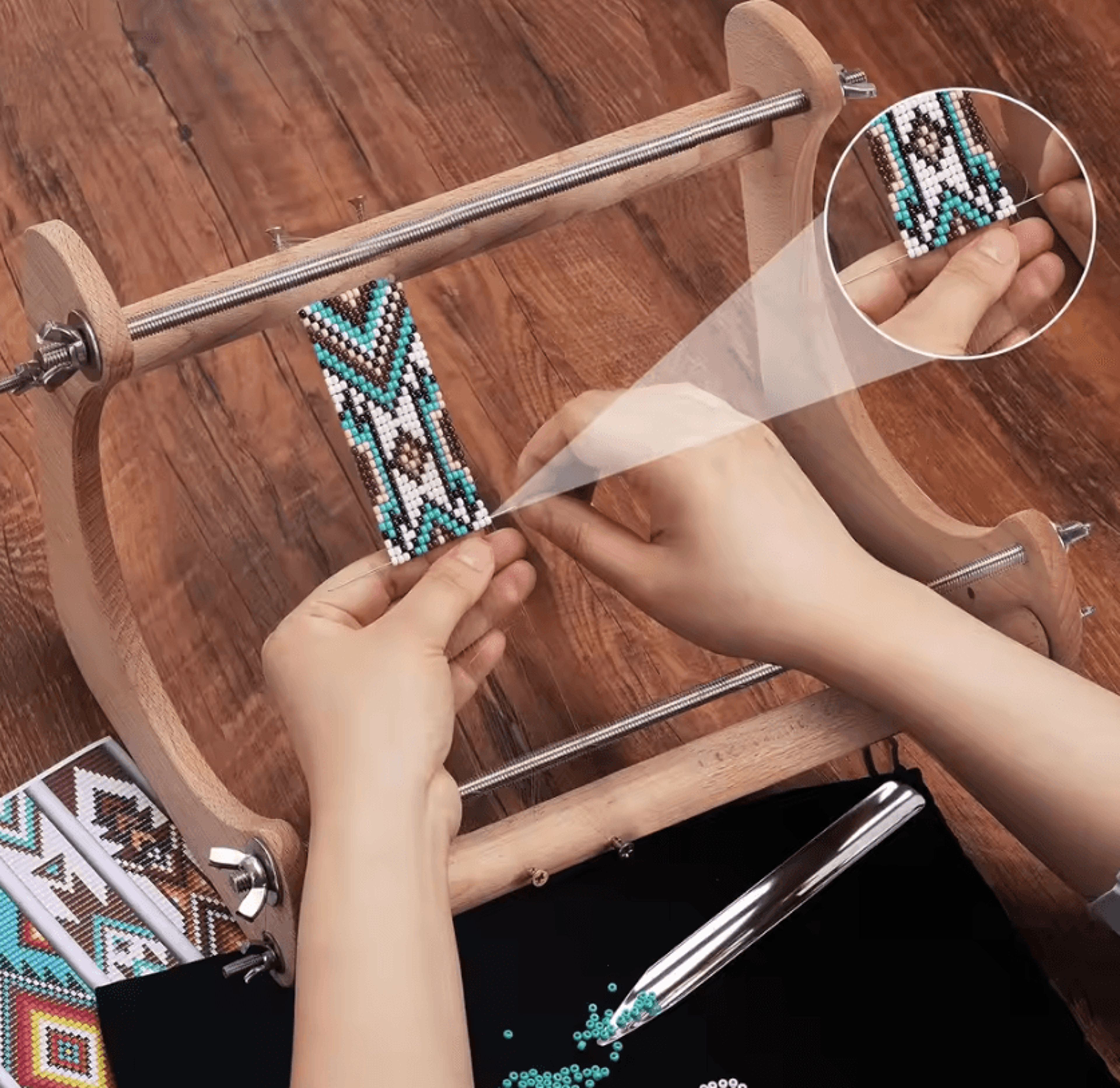 wooden bead loom kit - bracelet weaving tool for diy jewelry making