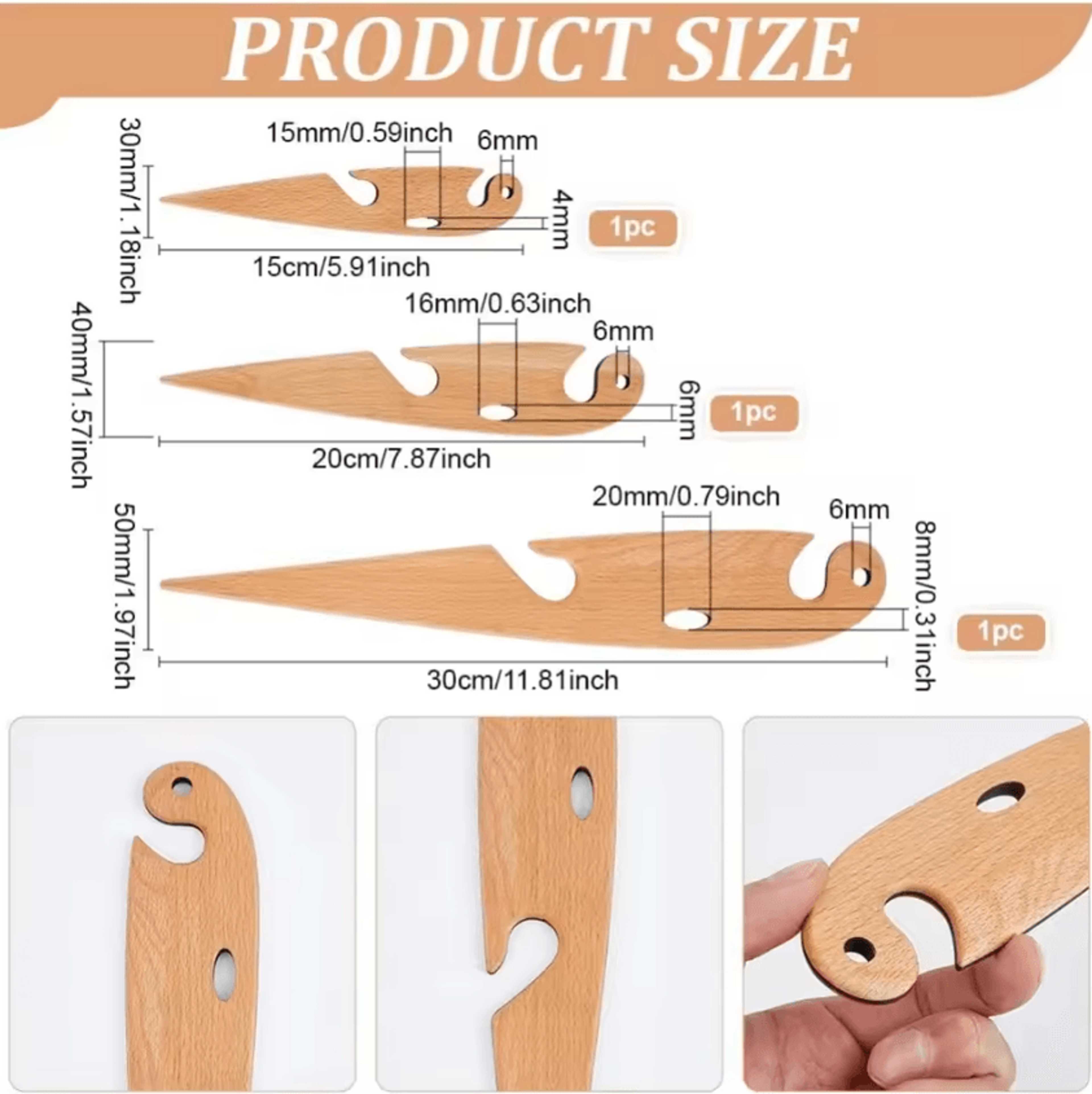 3Piece Beech Wood Weaving Shuttle Set For Tapestry Looms 1