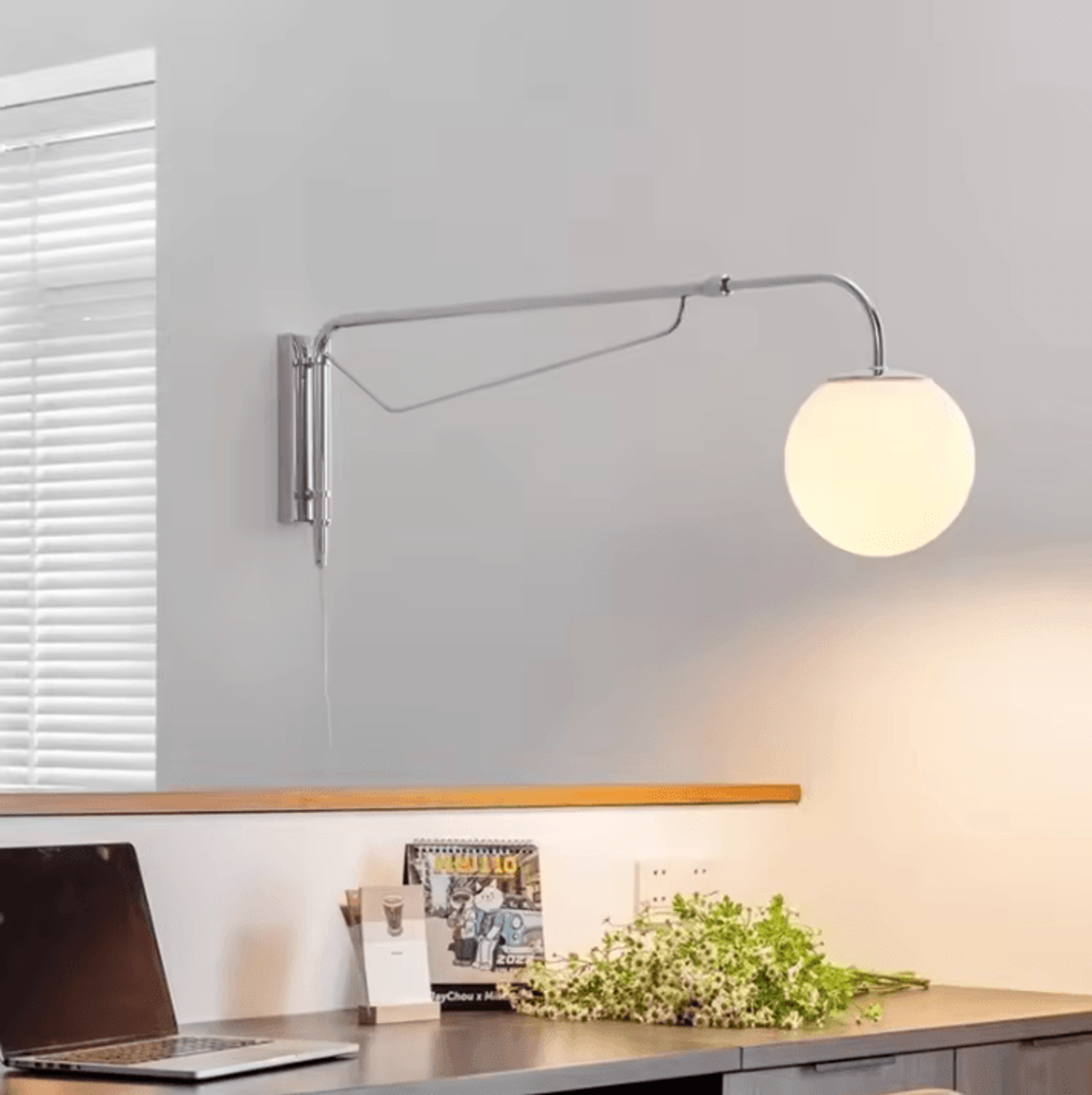 Modern Chrome Retractable Long Arm E27 Wall Lamp 3