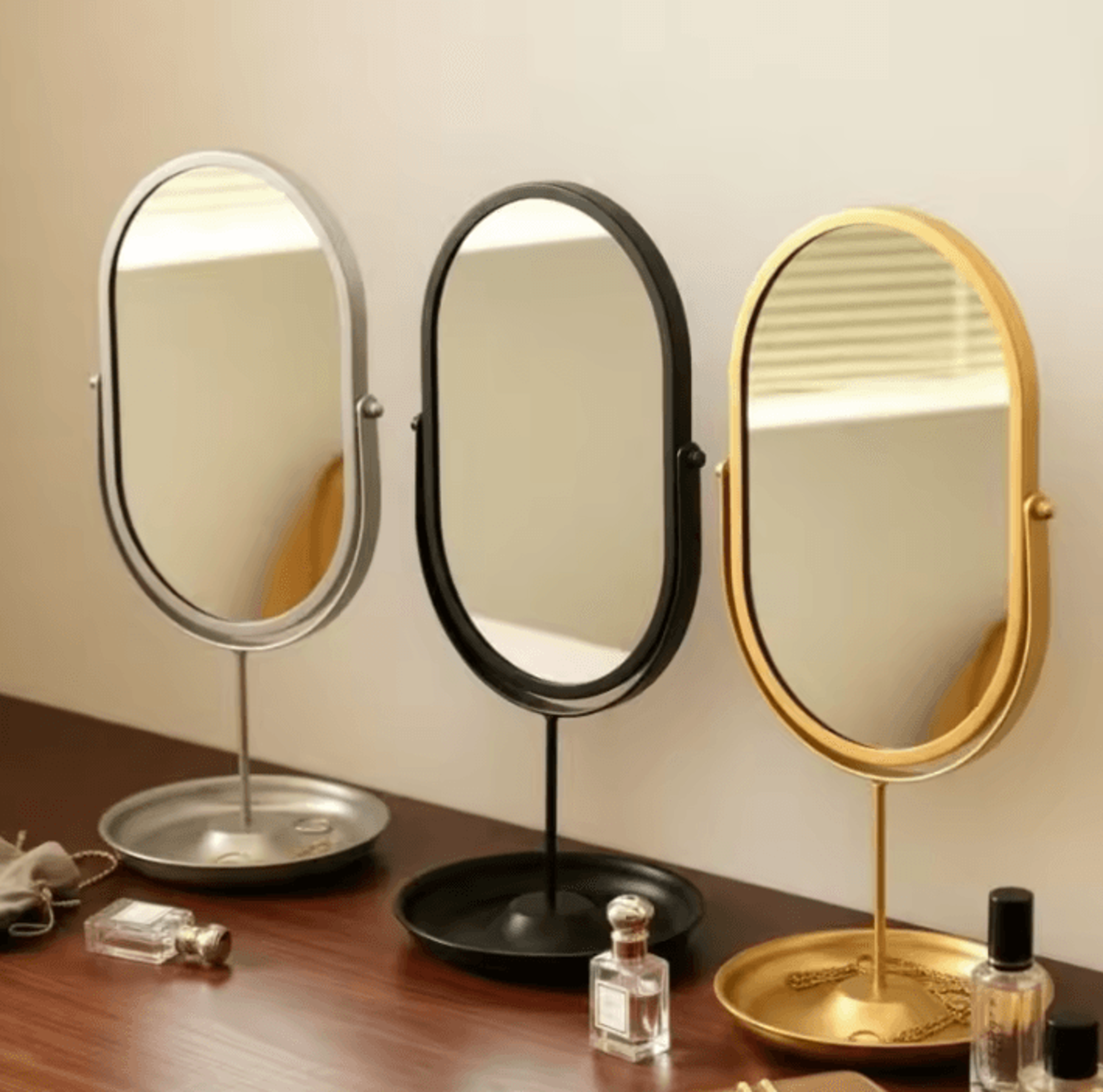 360 Degree Rotatable Oval Tabletop Vanity Mirror 1