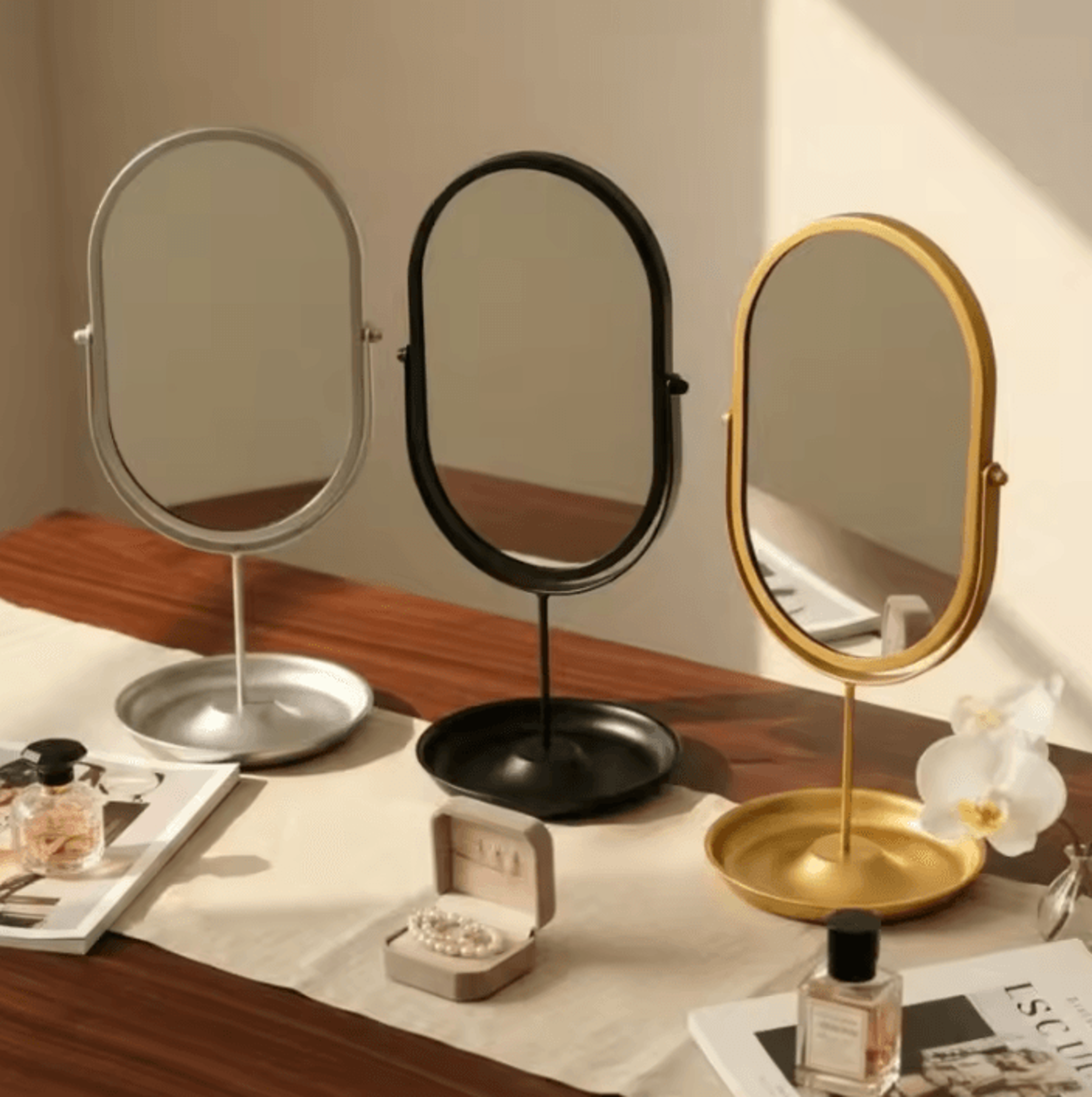 360 Degree Rotatable Oval Tabletop Vanity Mirror 2