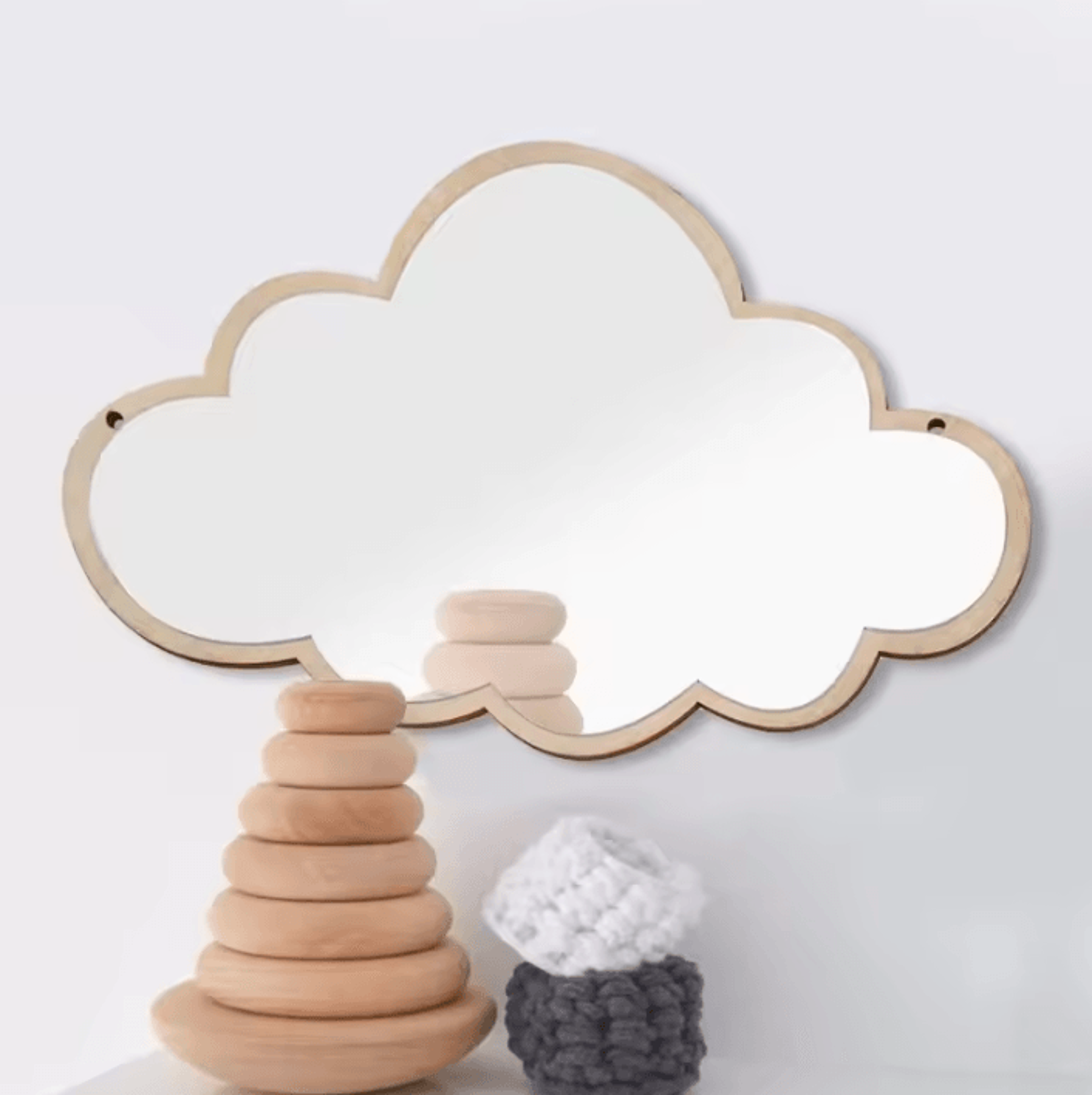 Cloud Shaped Wooden Kids Wall Mirror 2