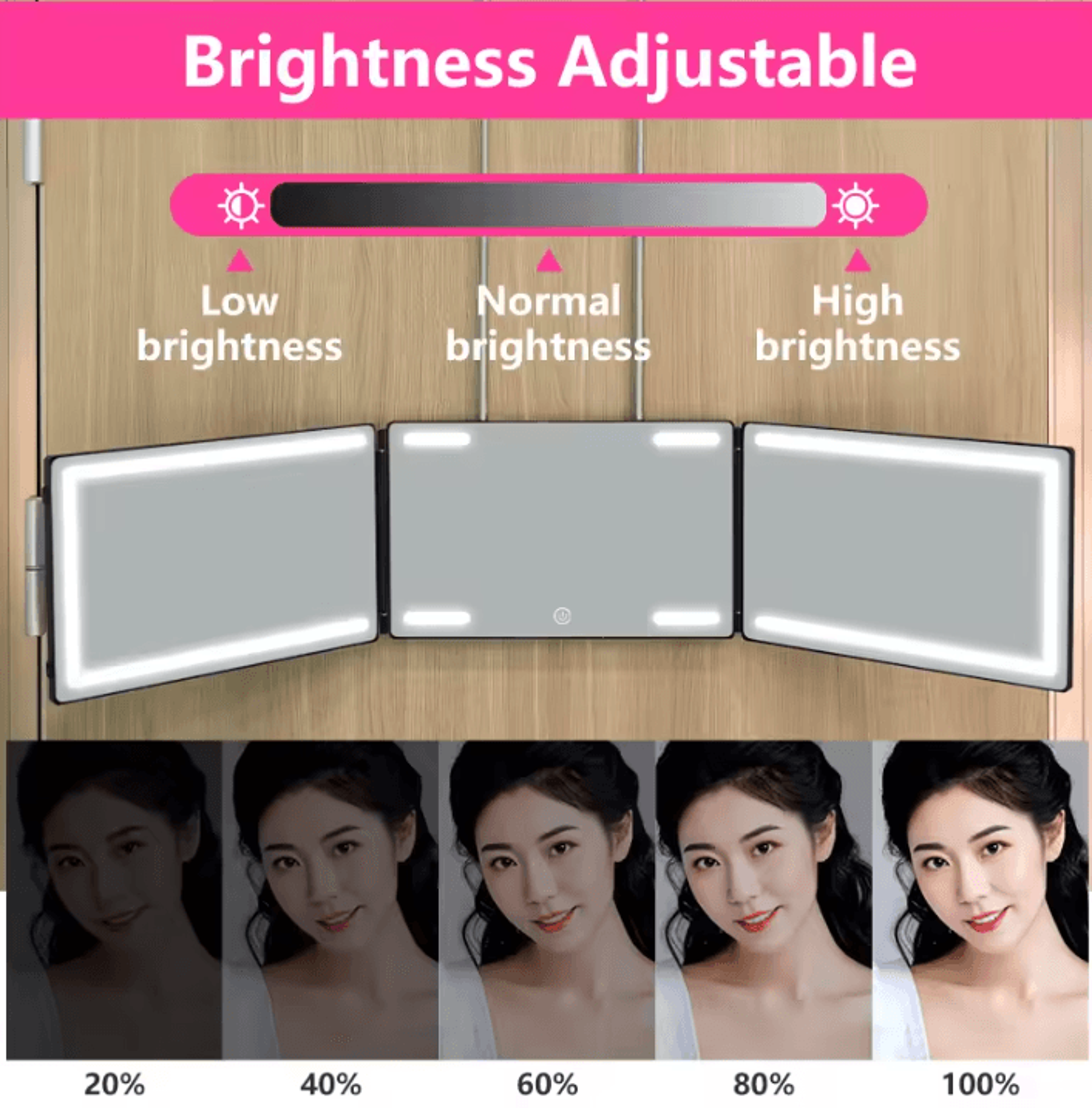 3 Way LED Hair Cutting Mirror With 360 Degree Trifold Design 1