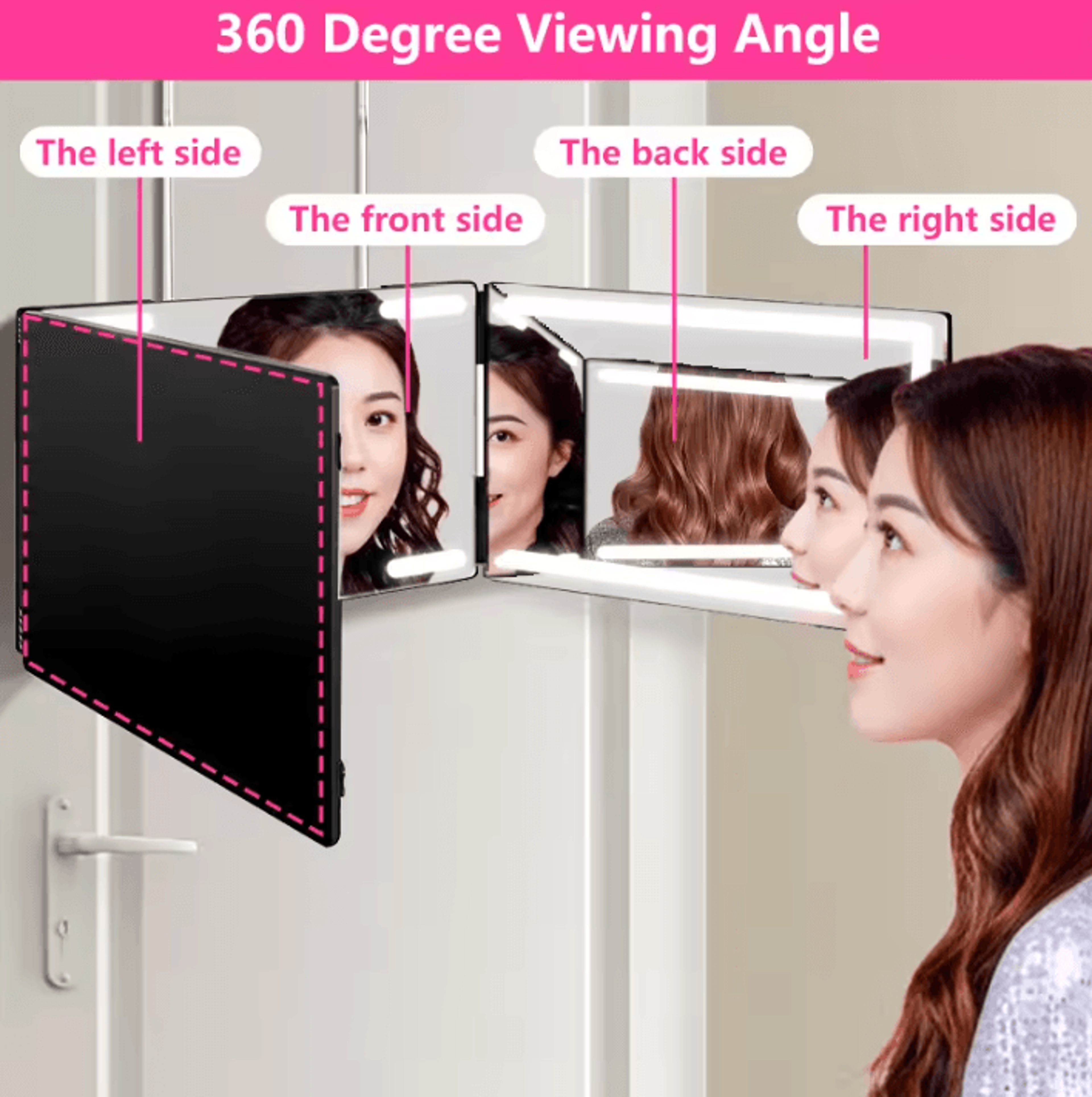 3 Way LED Hair Cutting Mirror With 360 Degree Trifold Design 4