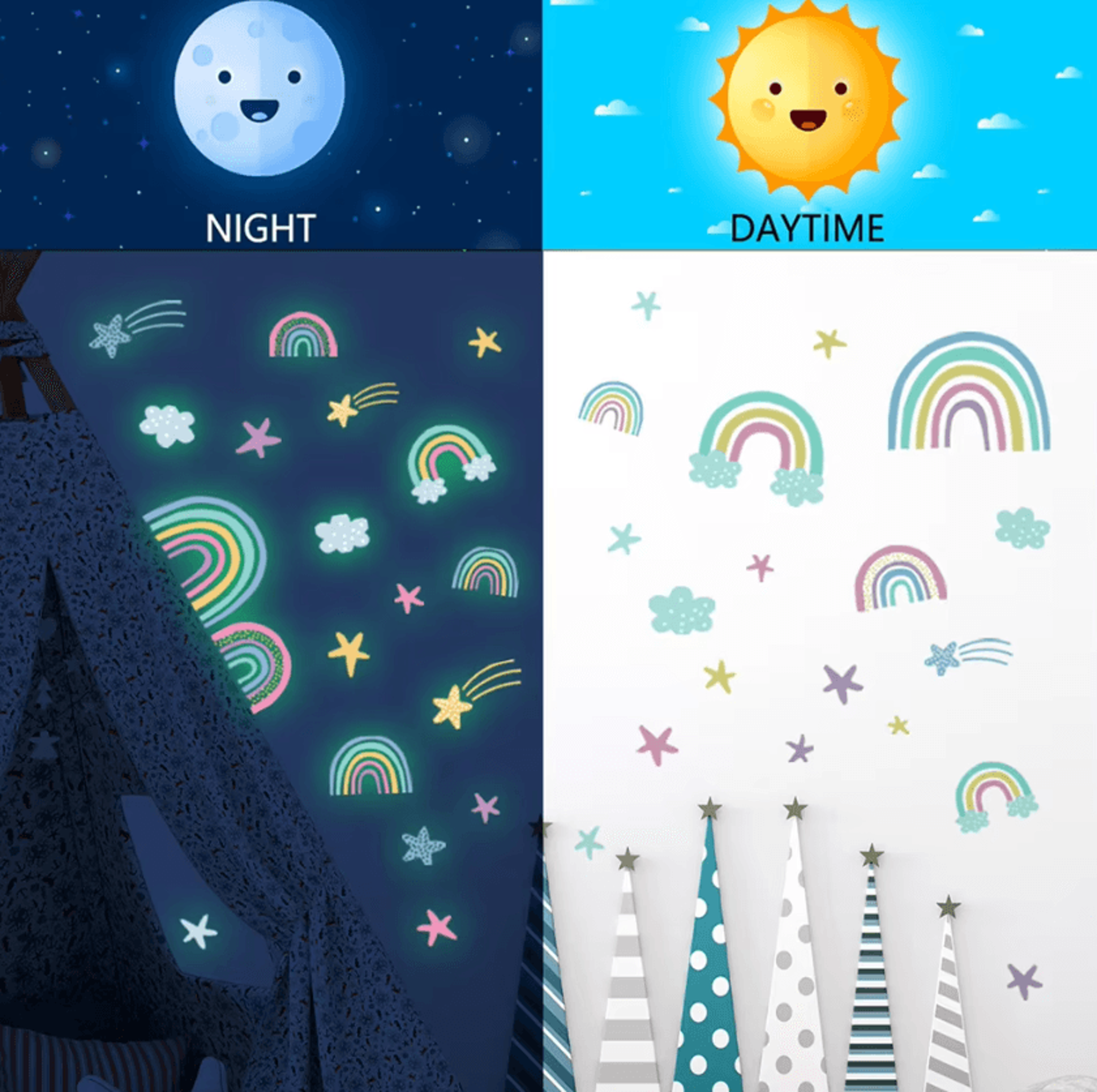 Rainbow Cloud And Stars Glow In The Dark Wall Stickers 3