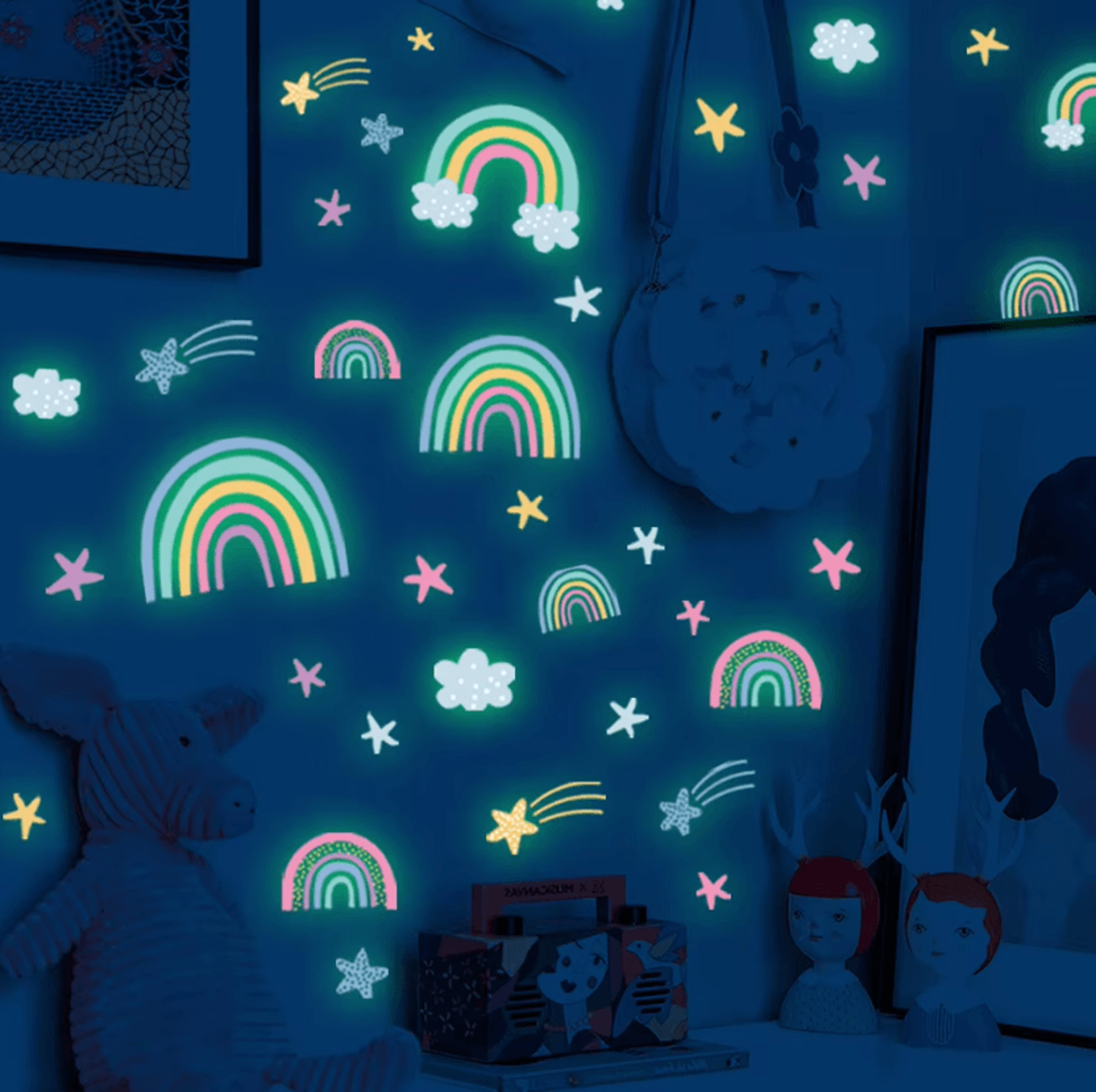 Rainbow Cloud And Stars Glow In The Dark Wall Stickers 1
