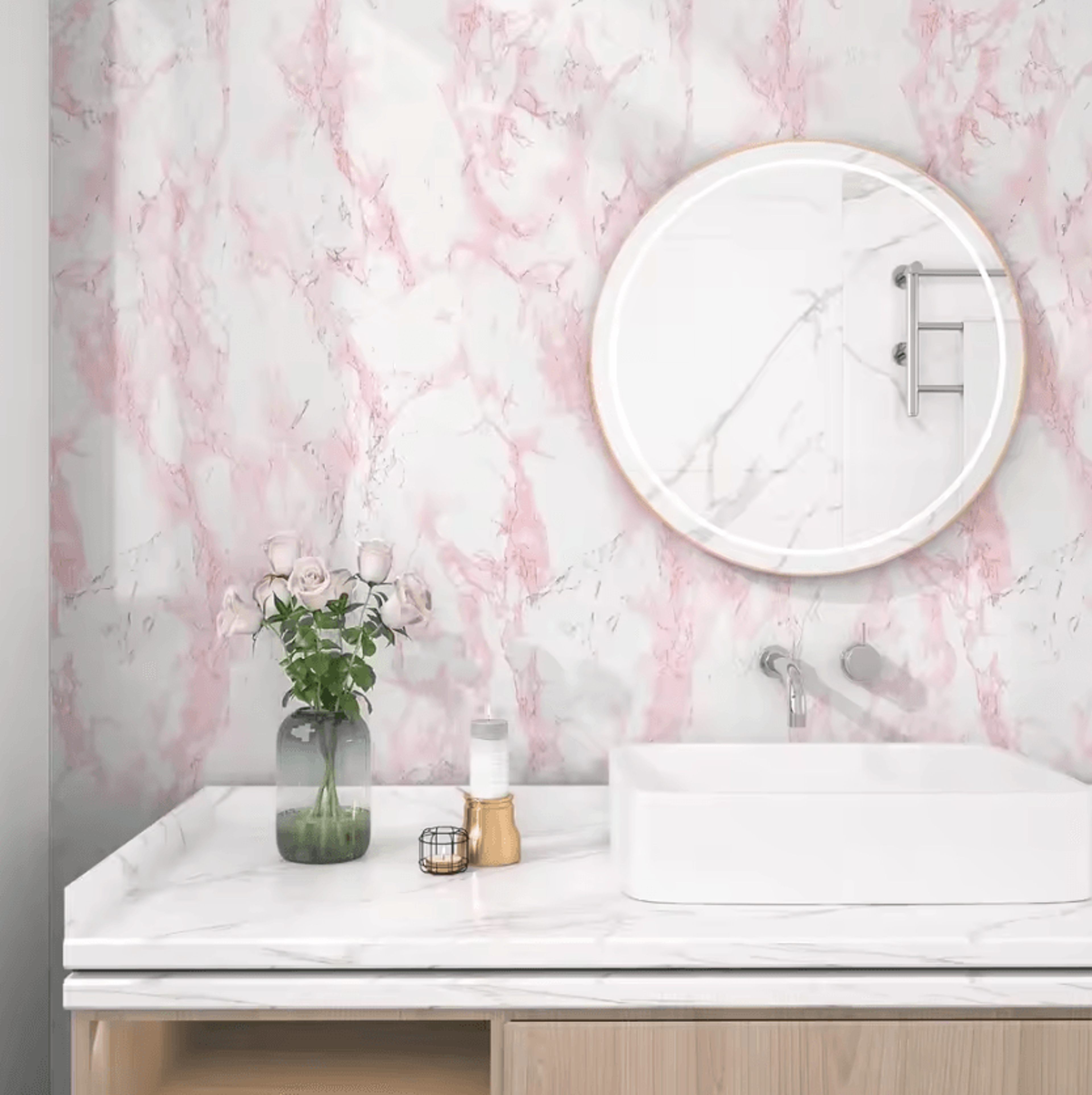 Glossy Pink Marble Peel And Stick Countertop Contact Paper 1