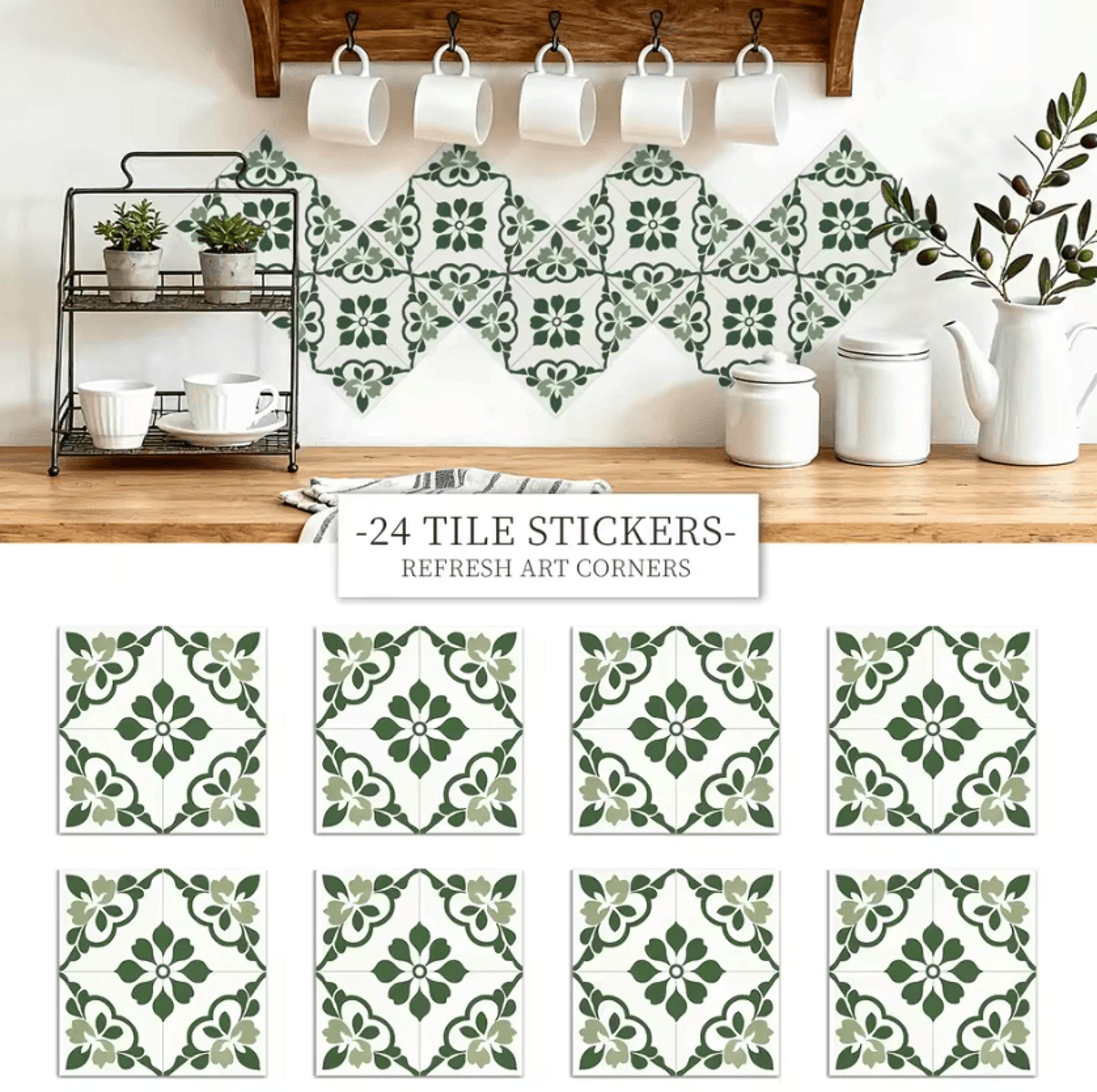 24 piece retro floral peel and stick tile stickers