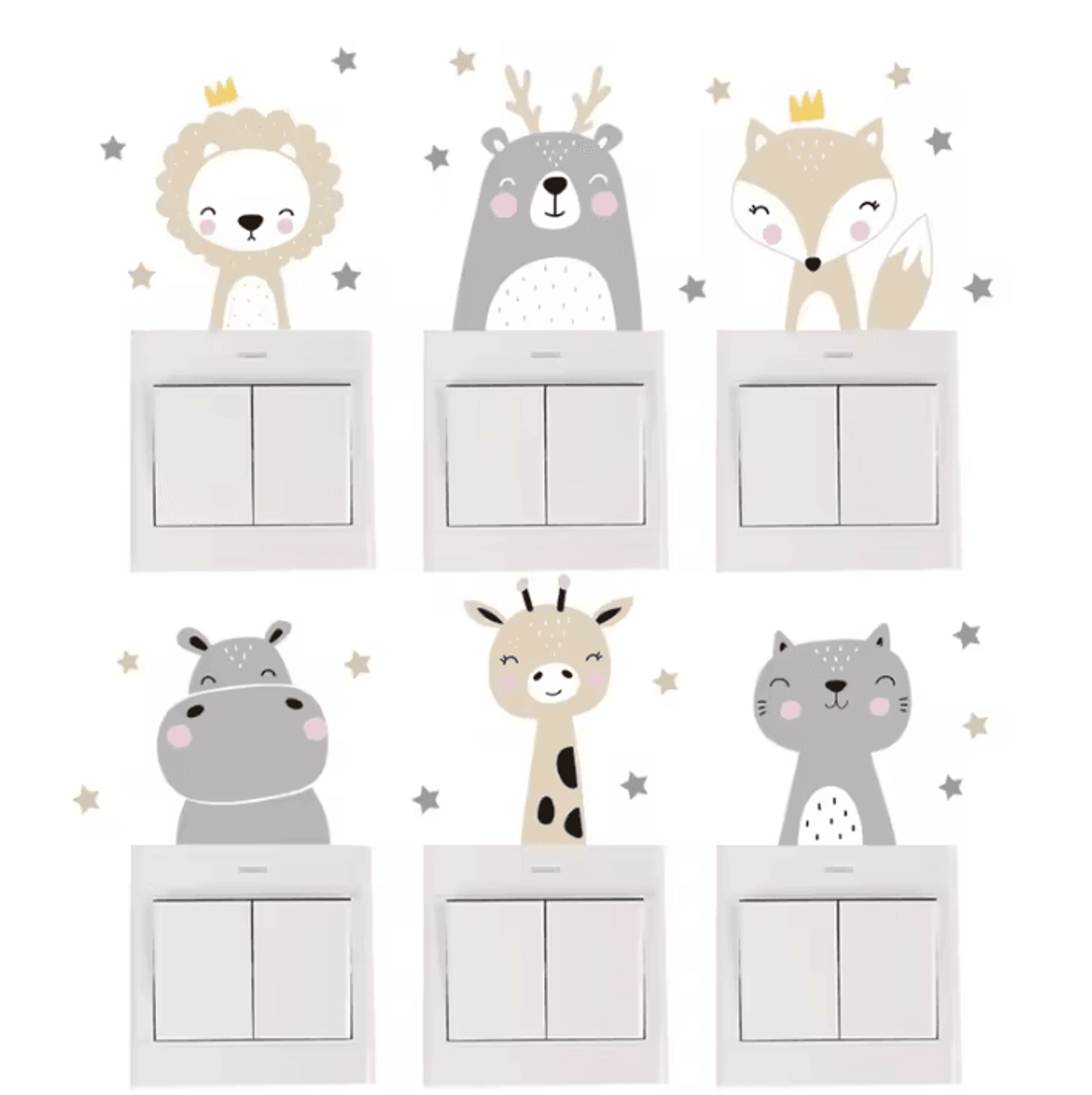 6 Piece Boho Cute Animal Switch Wall Stickers 2
