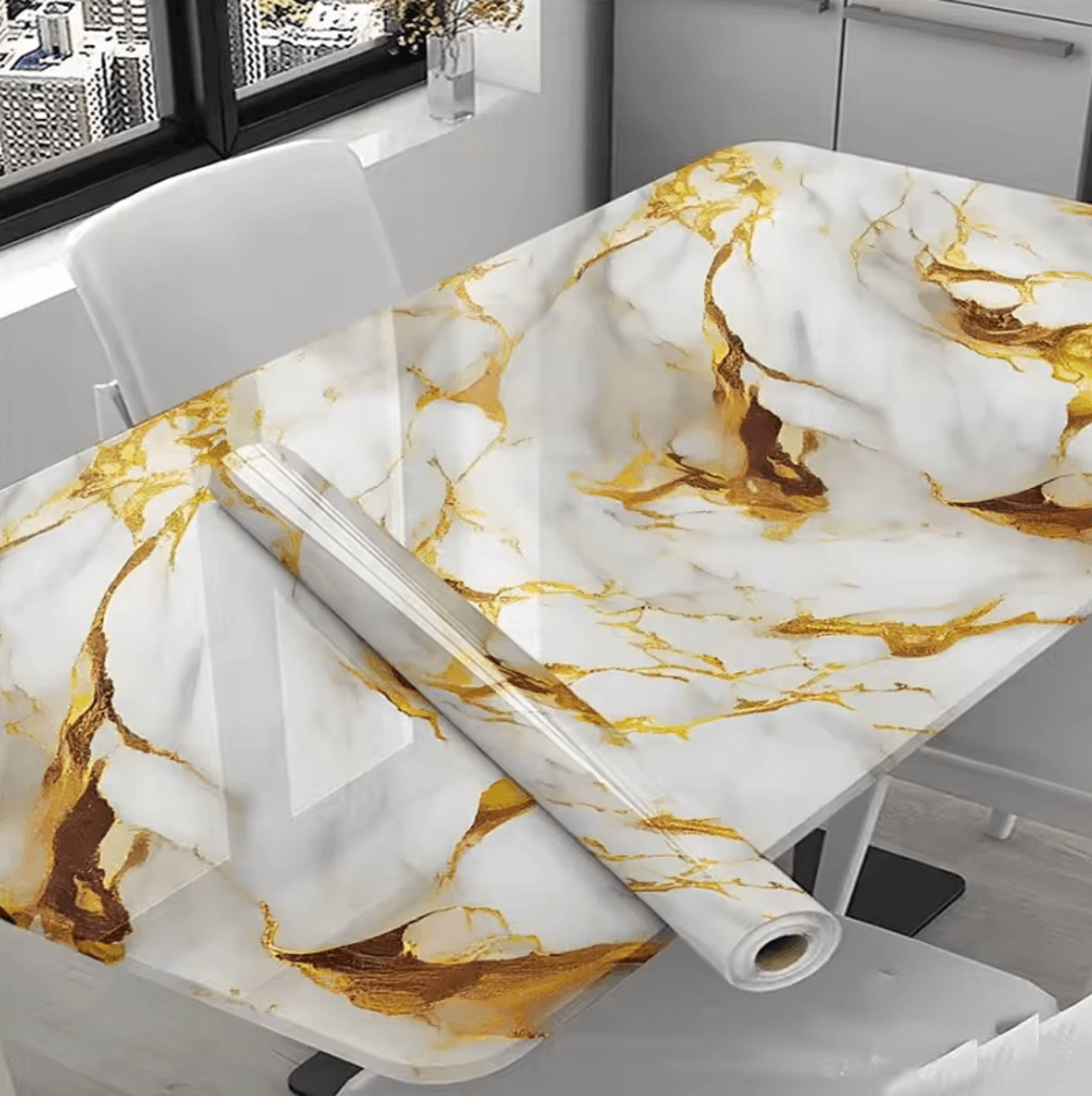 Yellow Marble Peel And Stick Kitchen Wallpaper 6