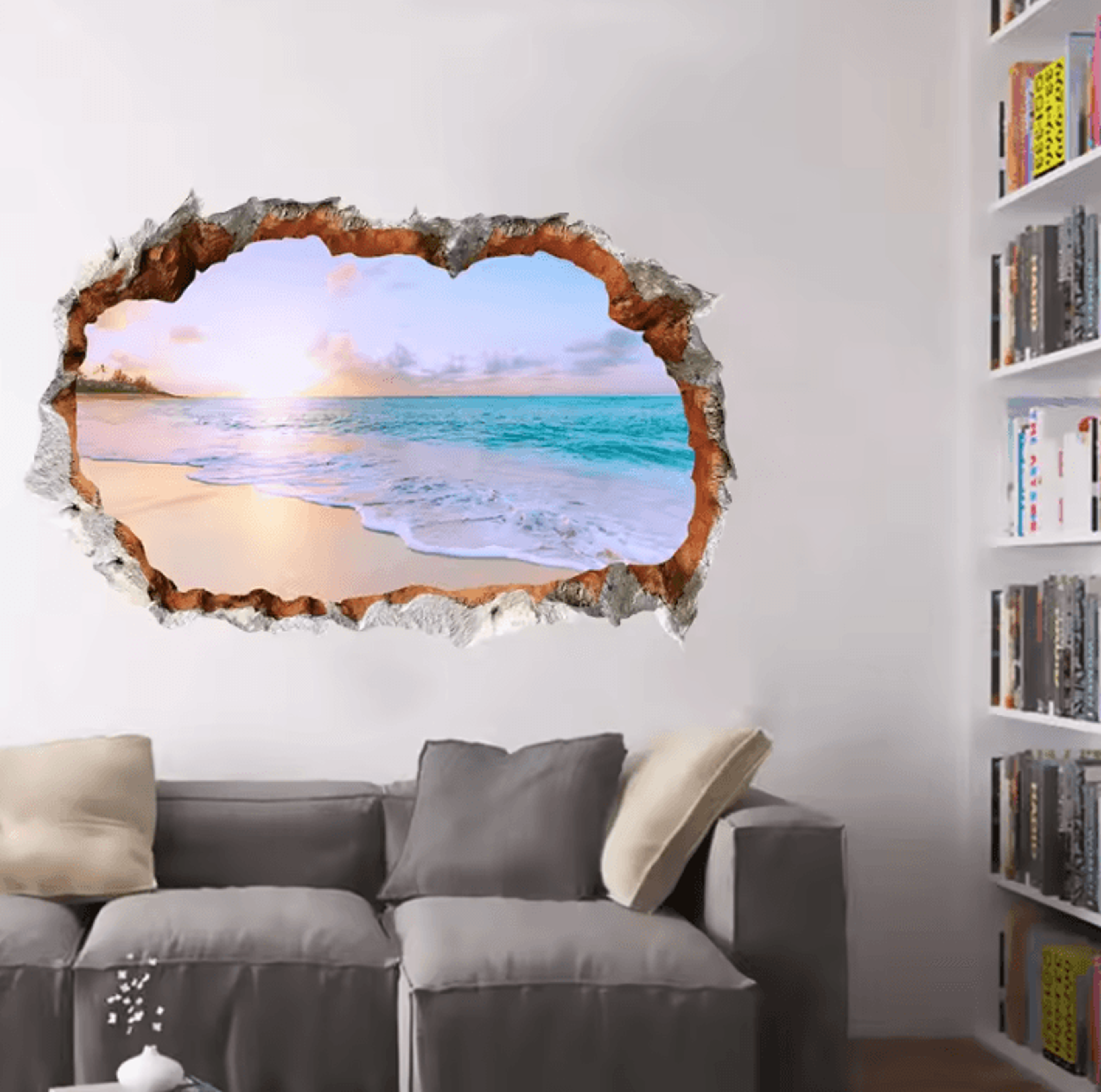 tropical beach view peel and stick wall decal
