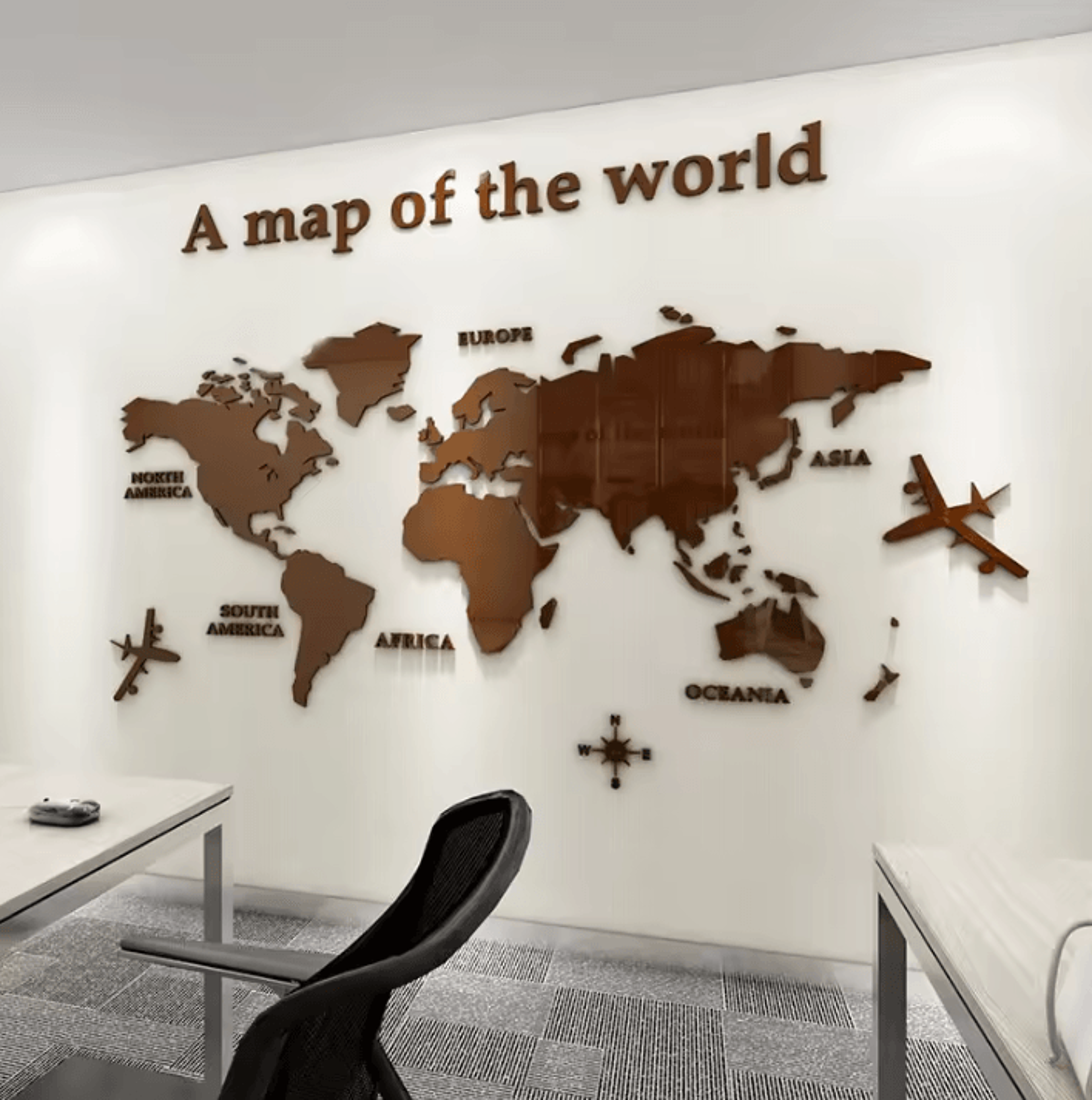 Large 3D Acrylic World Map Mirror Wall Decor 4