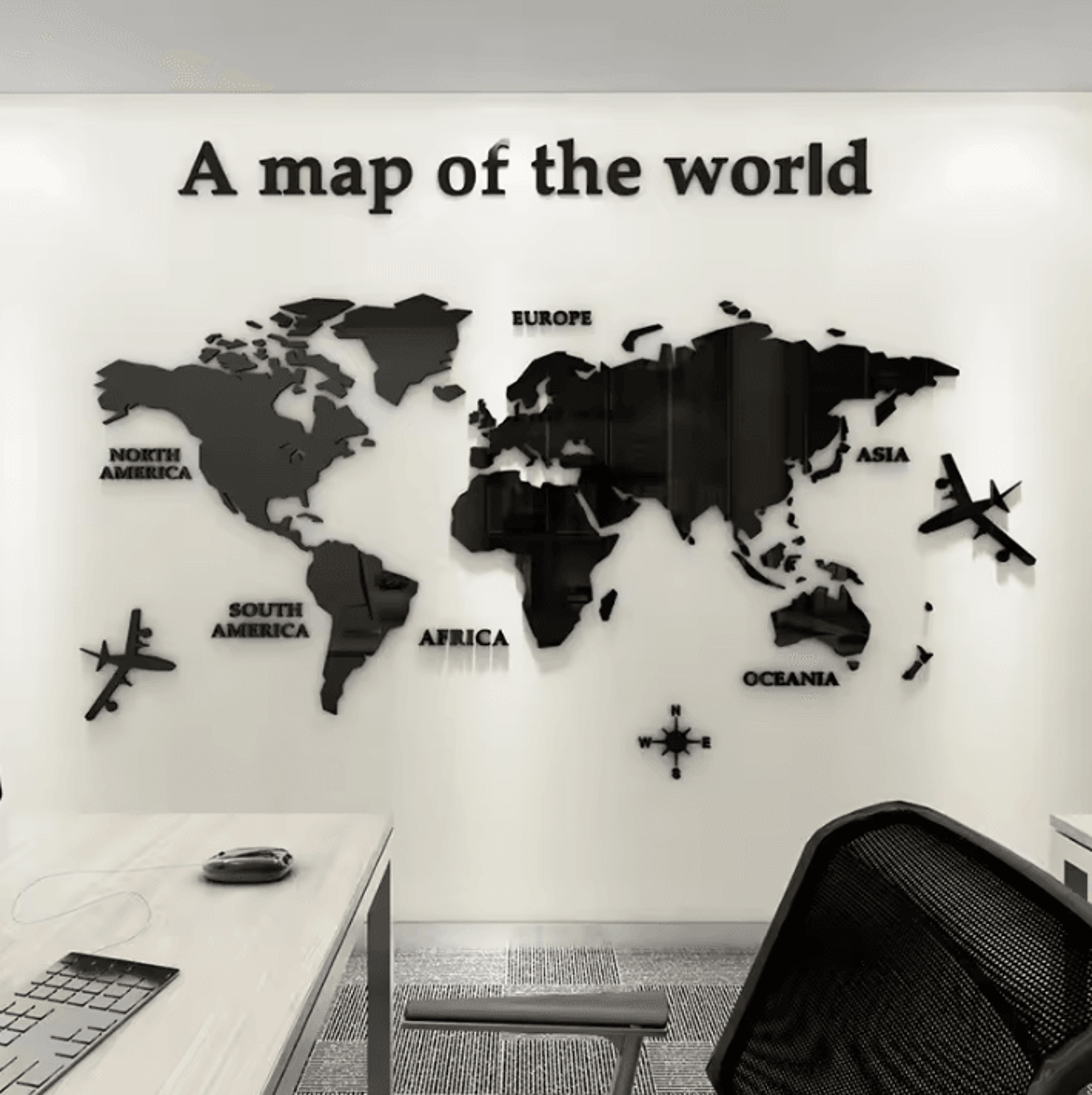 Large 3D Acrylic World Map Mirror Wall Decor 2