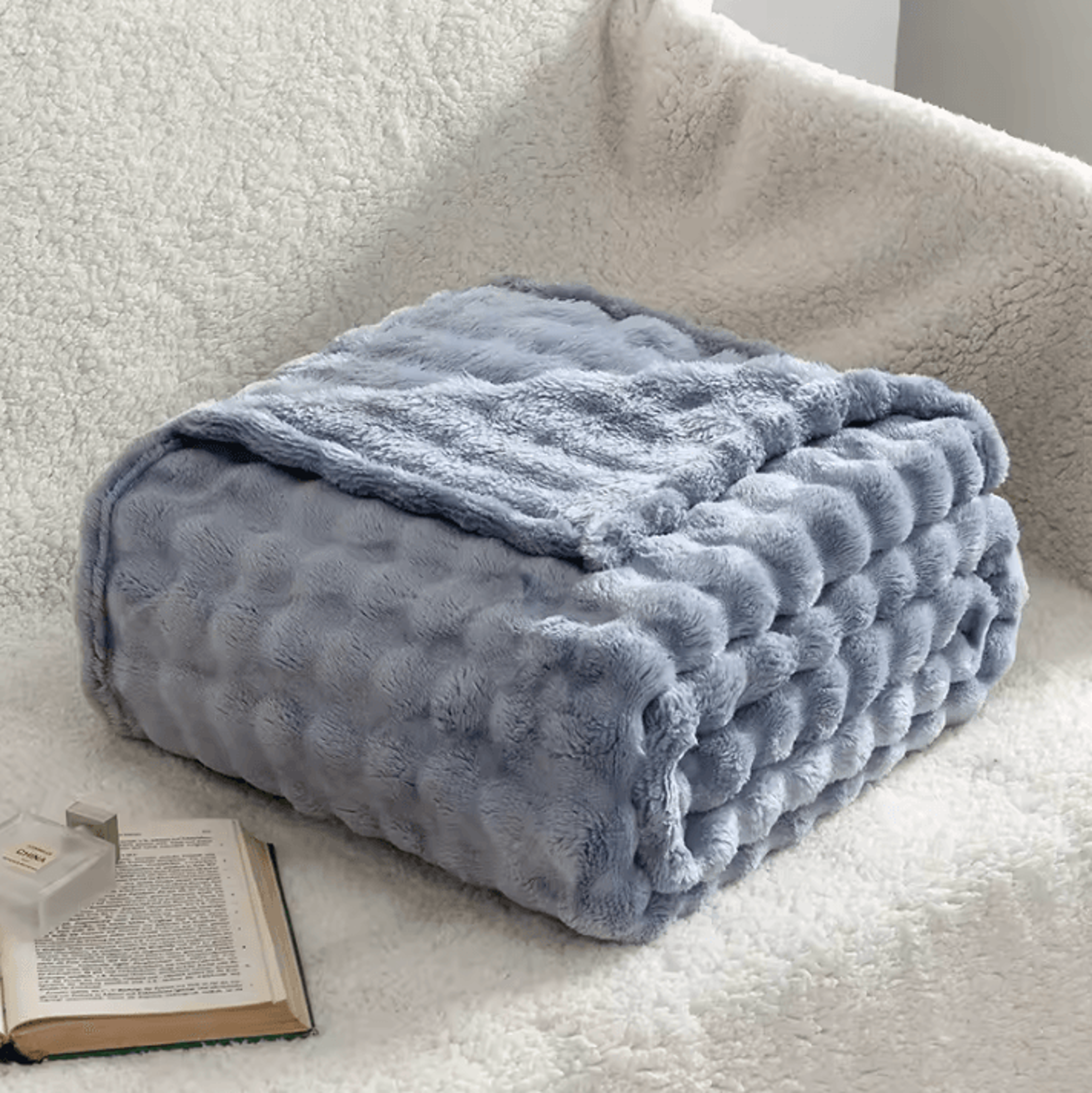 Sage Green Fleece Bubble Throw Blanket 2
