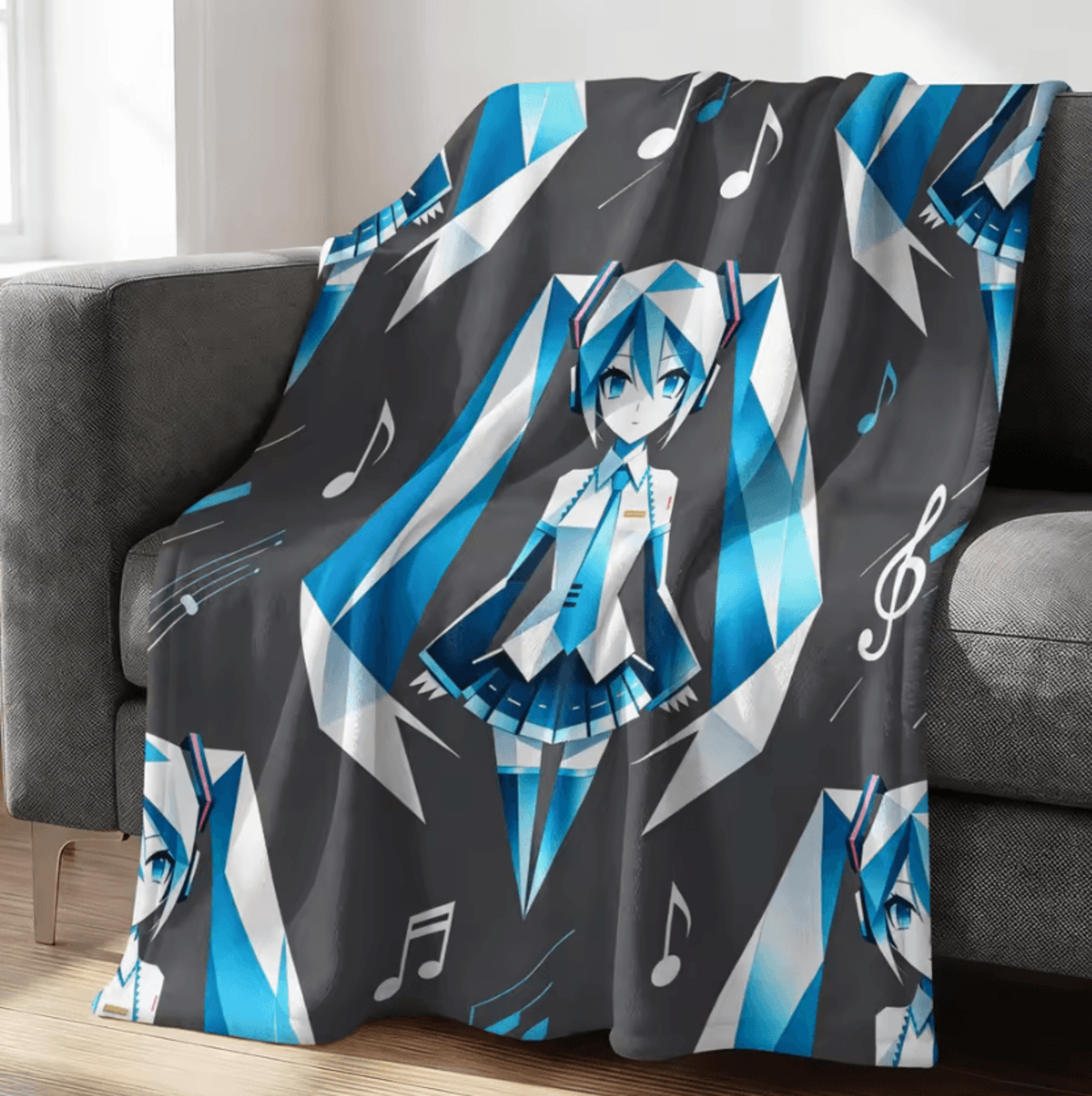 Hatsune Miku Crayon Style Flannel Throw Blanket 5