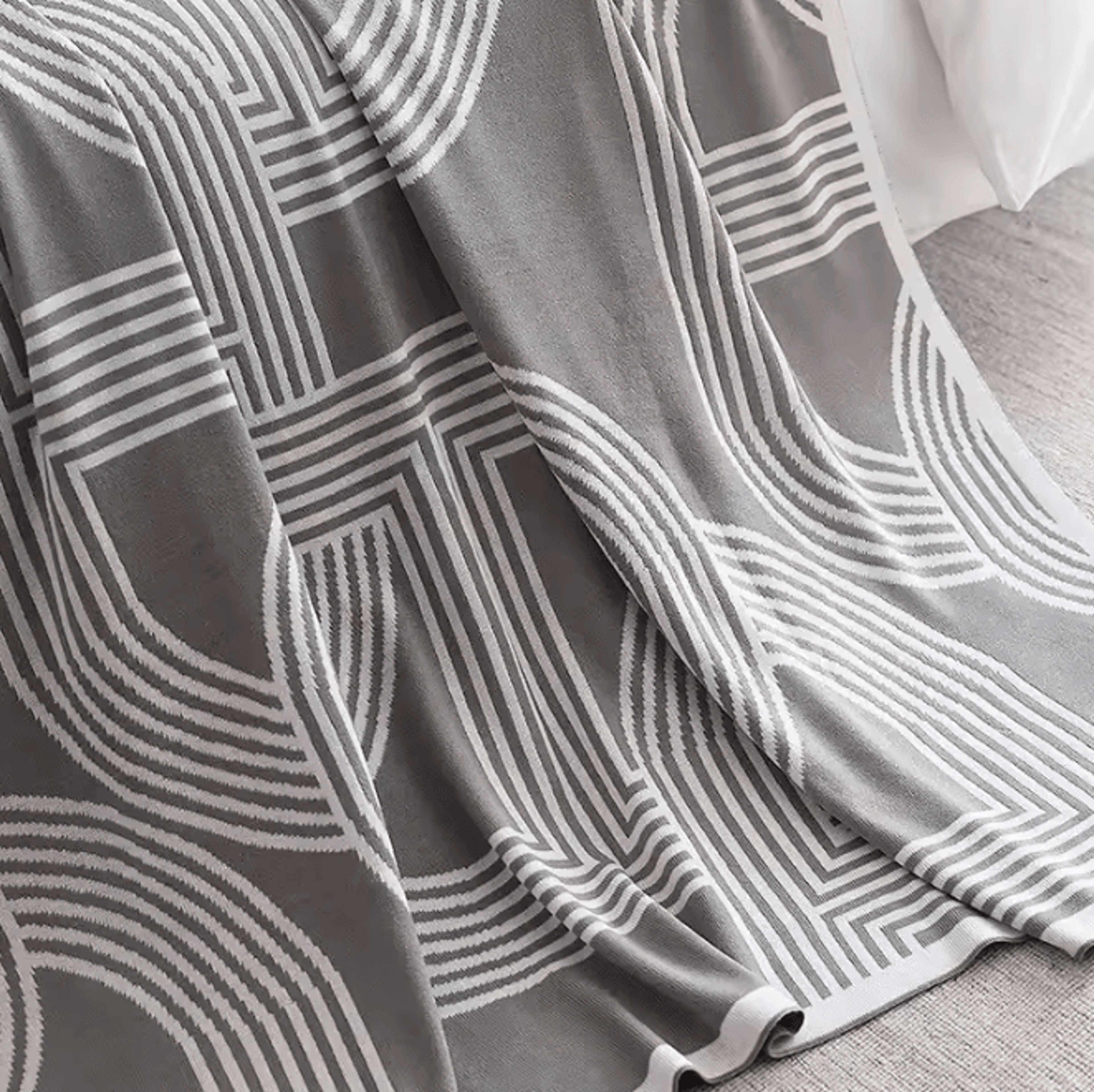 Nordic Geometric Knitted Throw Blanket 3