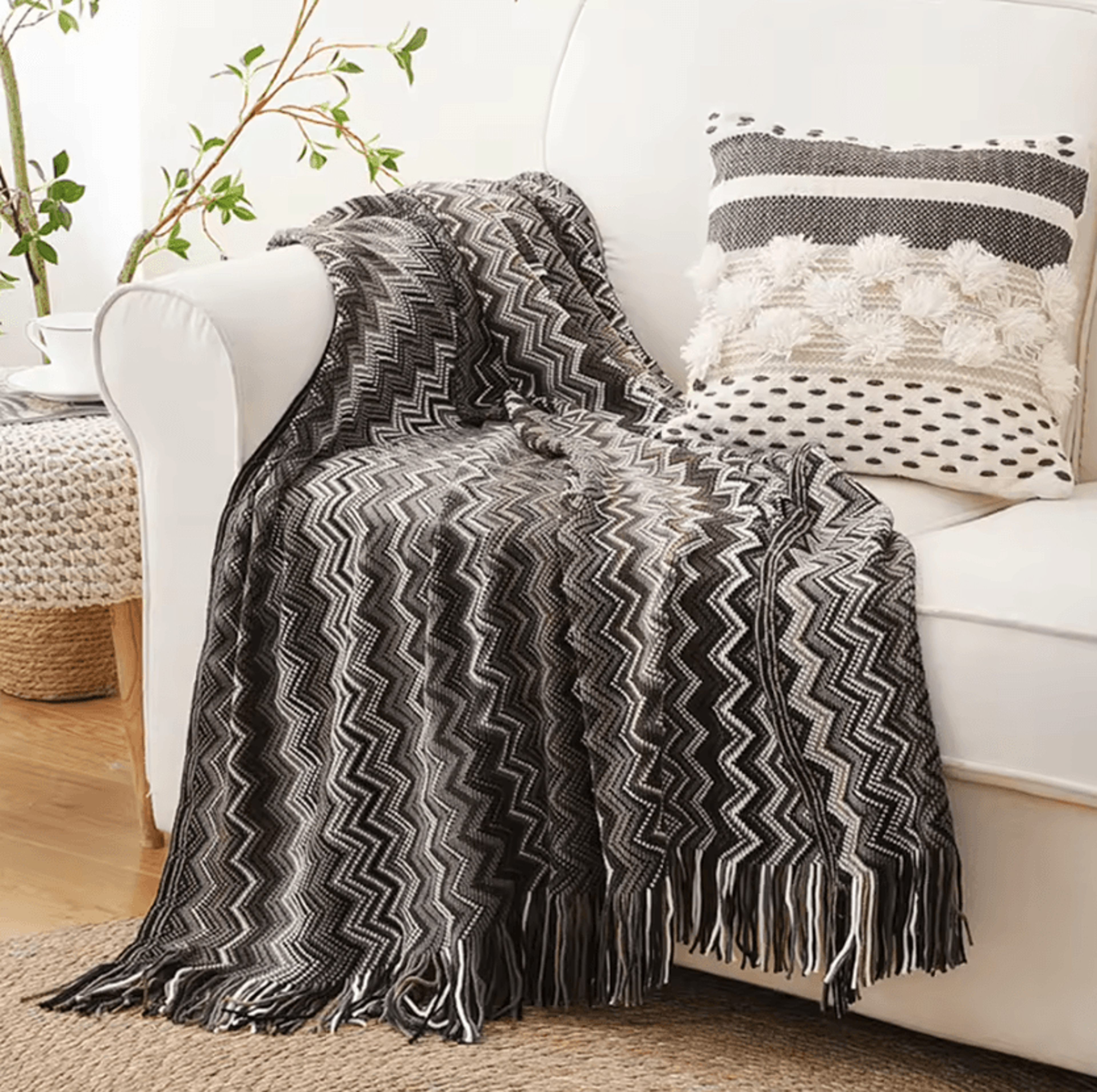 Battilo Boho Knitted Throw Blanket With Tassels 4