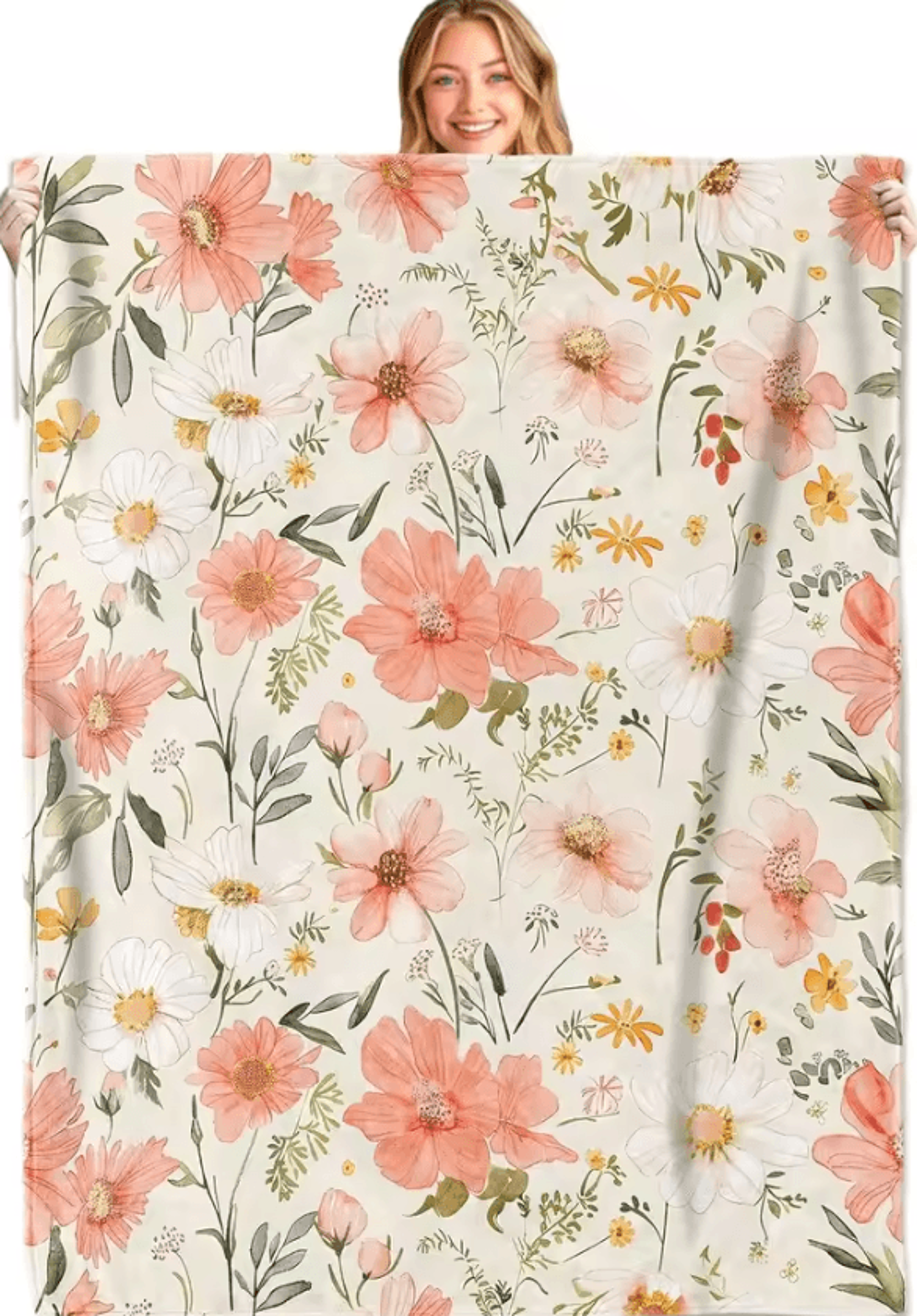 White Daisy Floral Cotton Throw Blanket 5