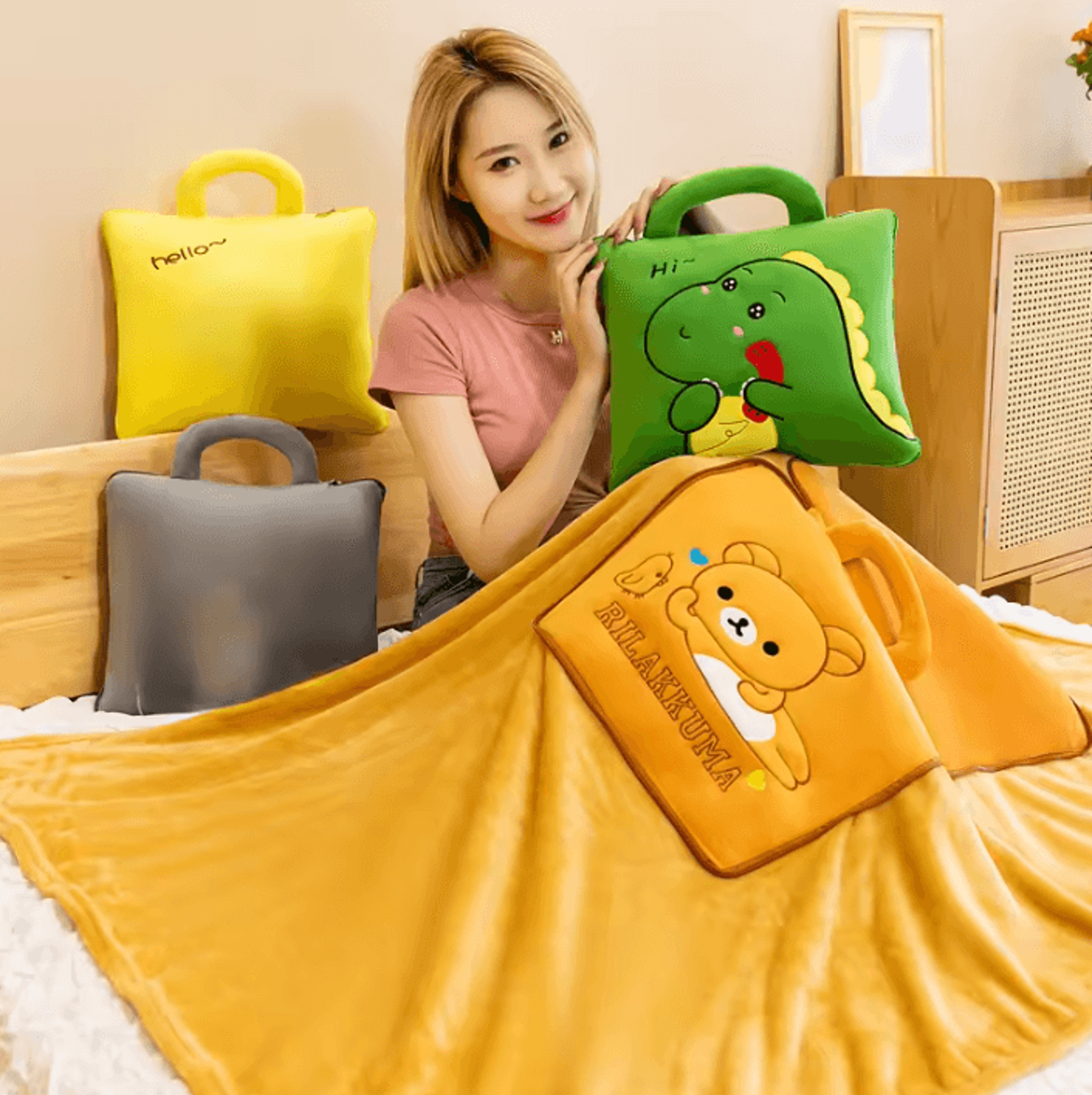 cute 3 in 1 foldable pillow blanket