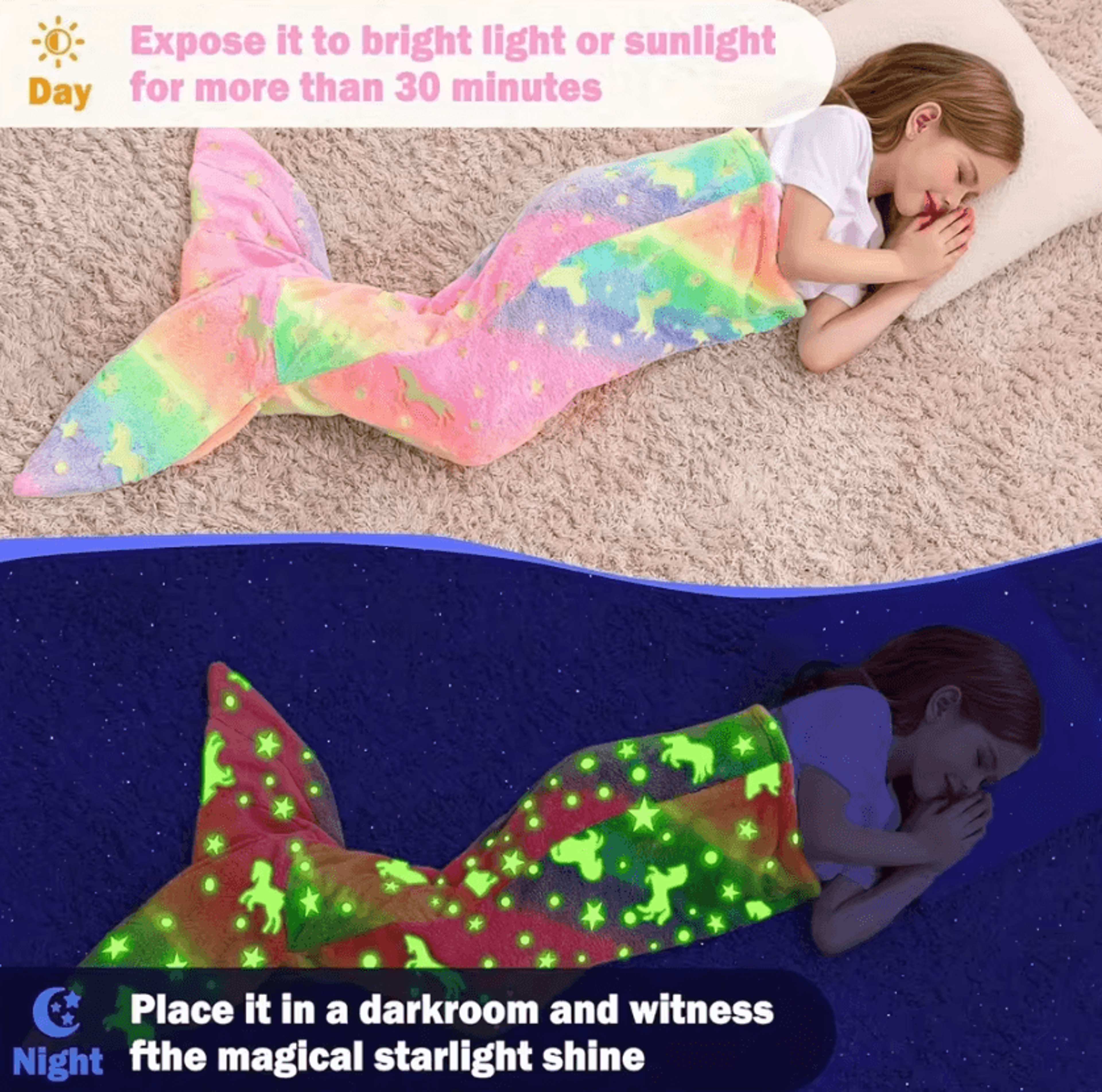 glow in the dark mermaid tail blanket for kids