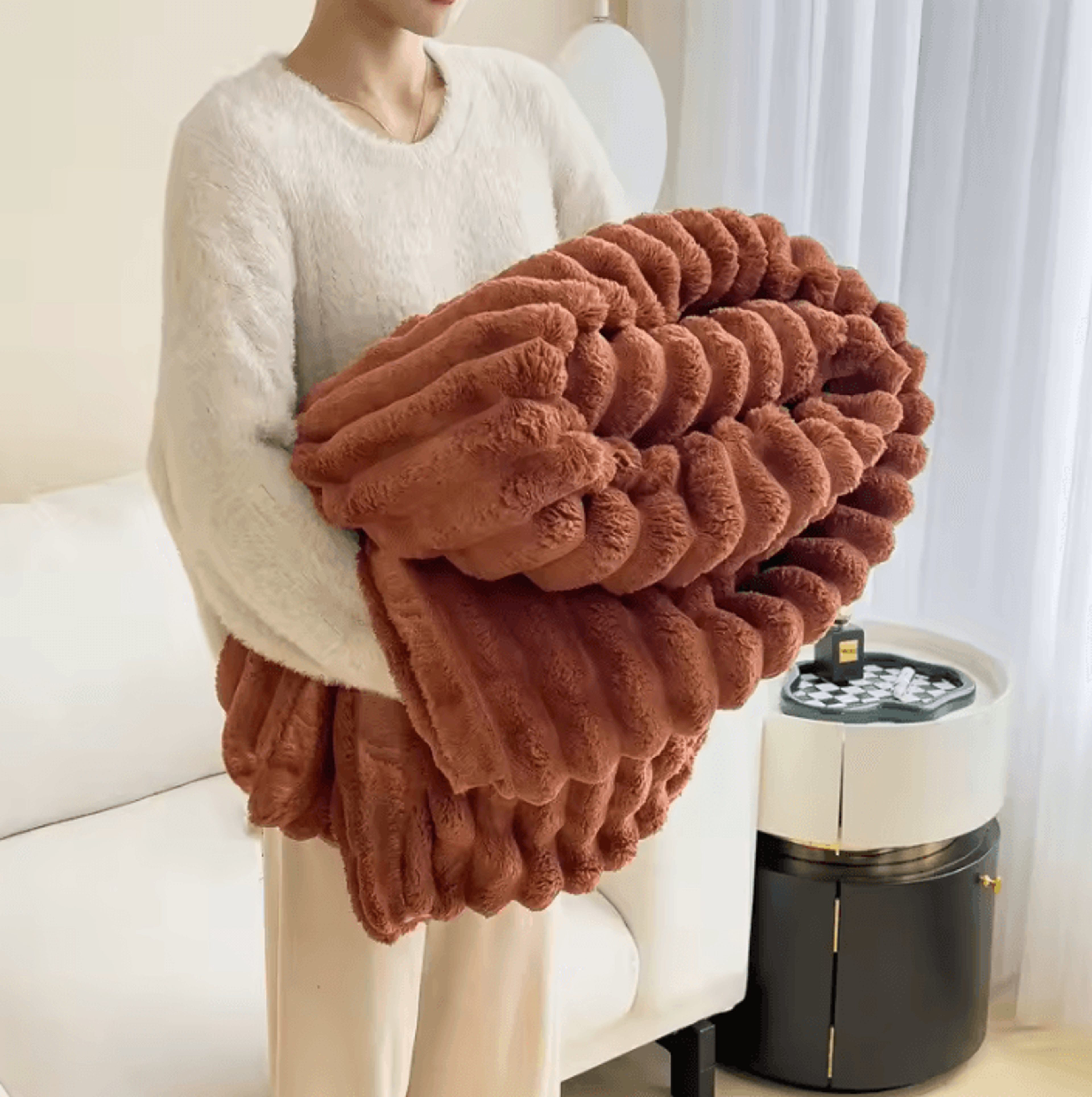 Faux Rabbit Fur Plush Nap Blanket 5