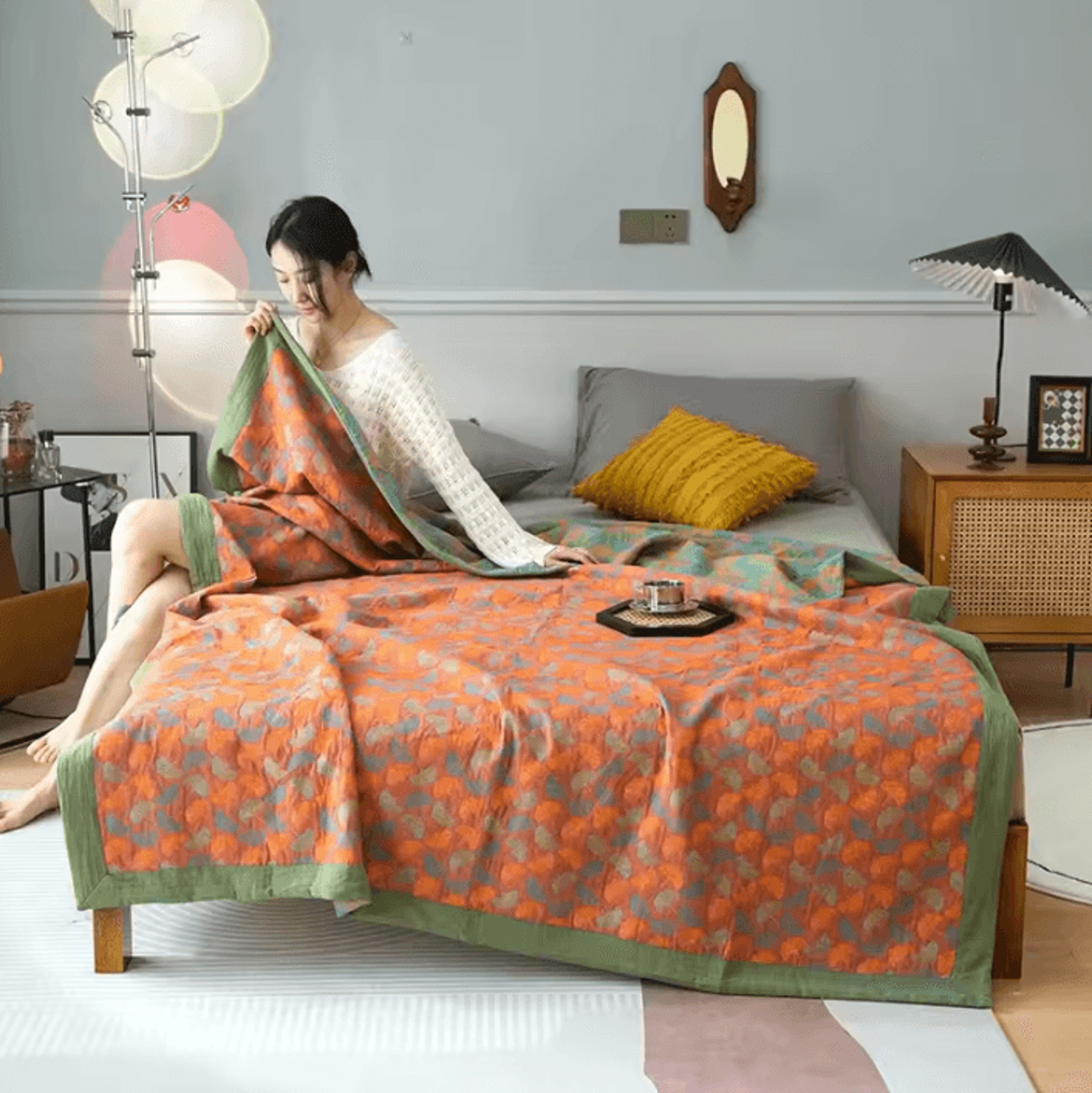 Ethnic Jacquard Cotton Gauze Bedspread Blanket 5