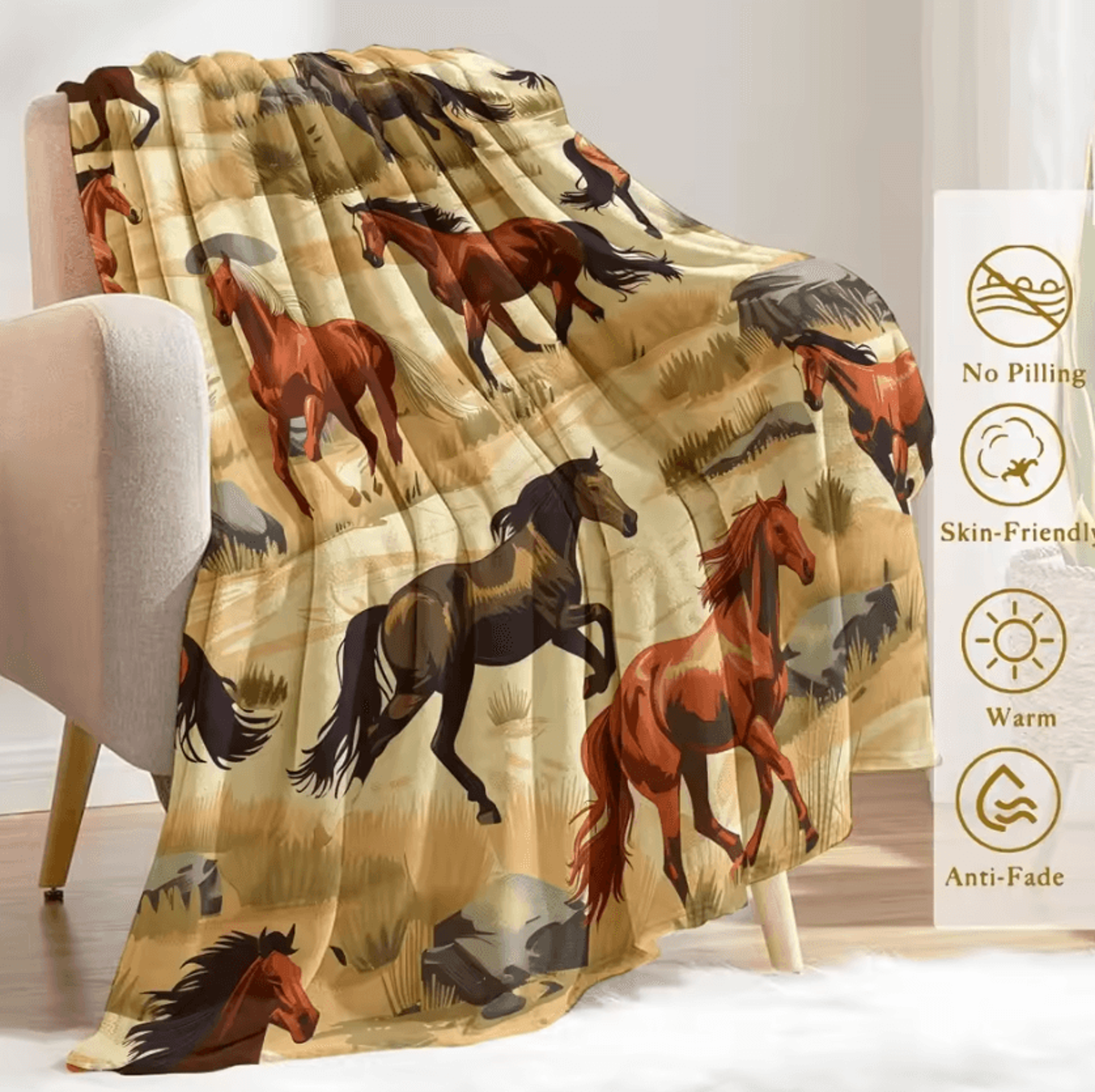 wild horse flannel fleece throw blanket