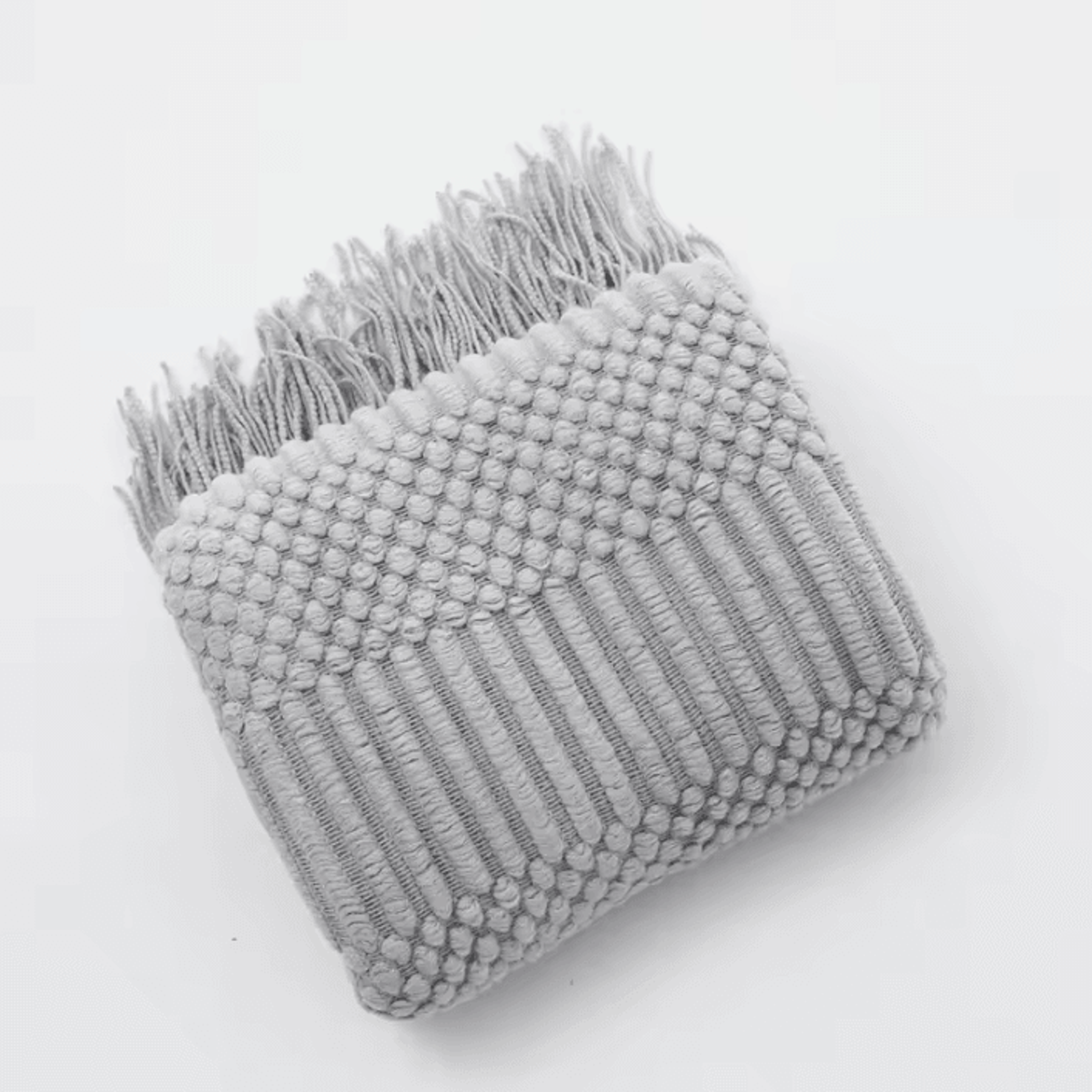 Cream White Textured Knitted Throw Blanket With Tassels 16
