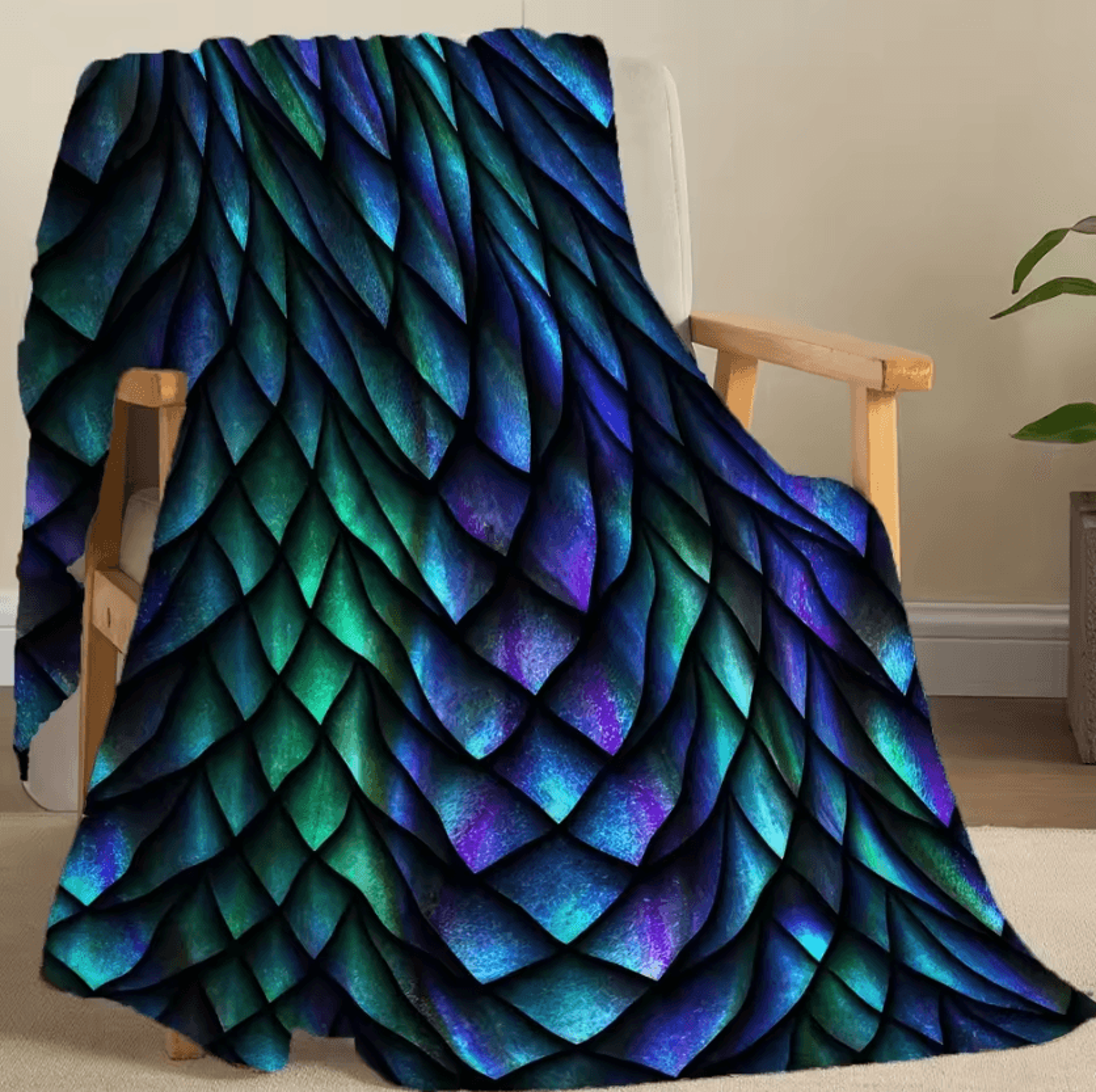 dragon scale printed flannel fleece throw blanket