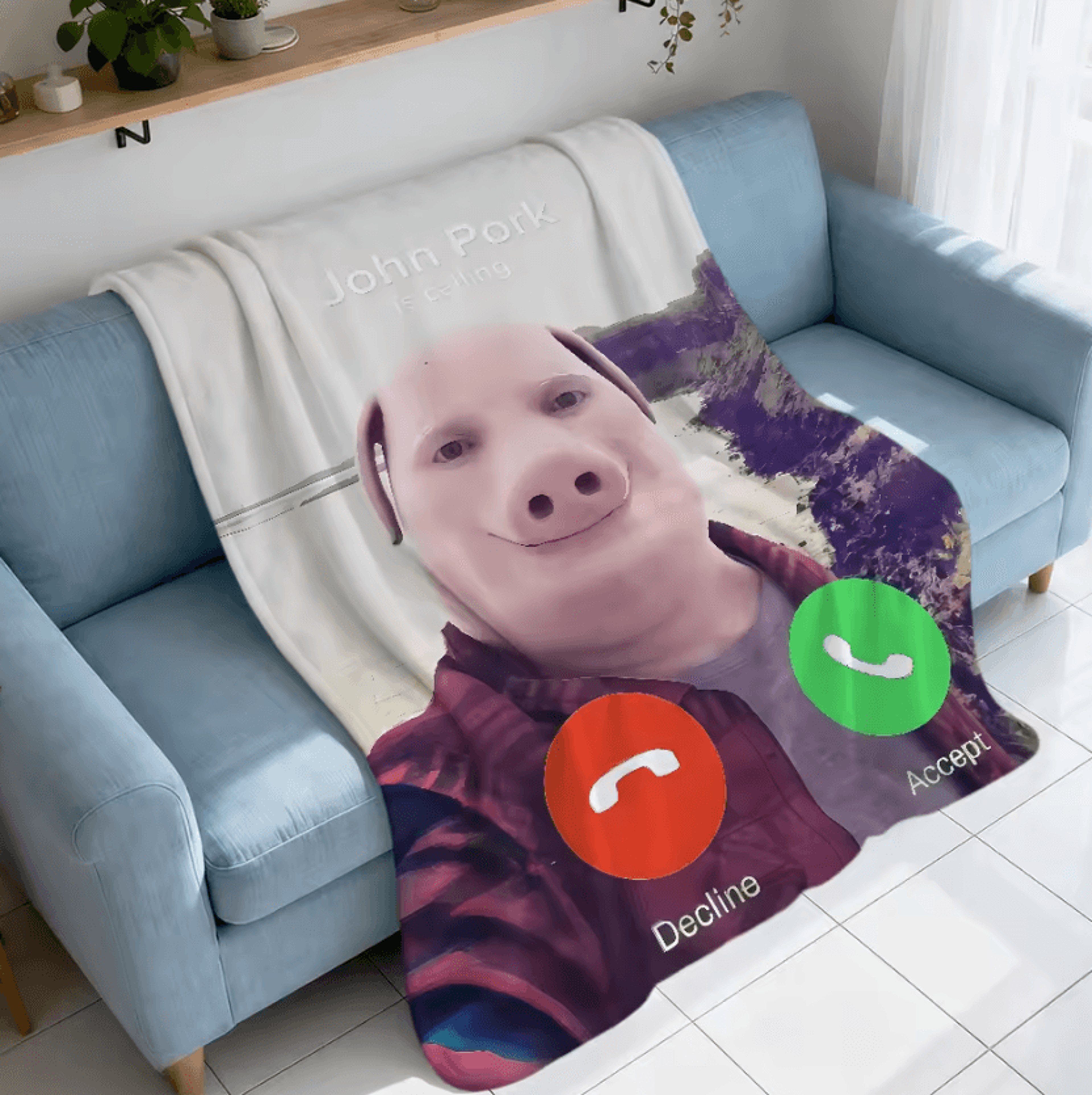 john pork is calling funny flannel throw blanket