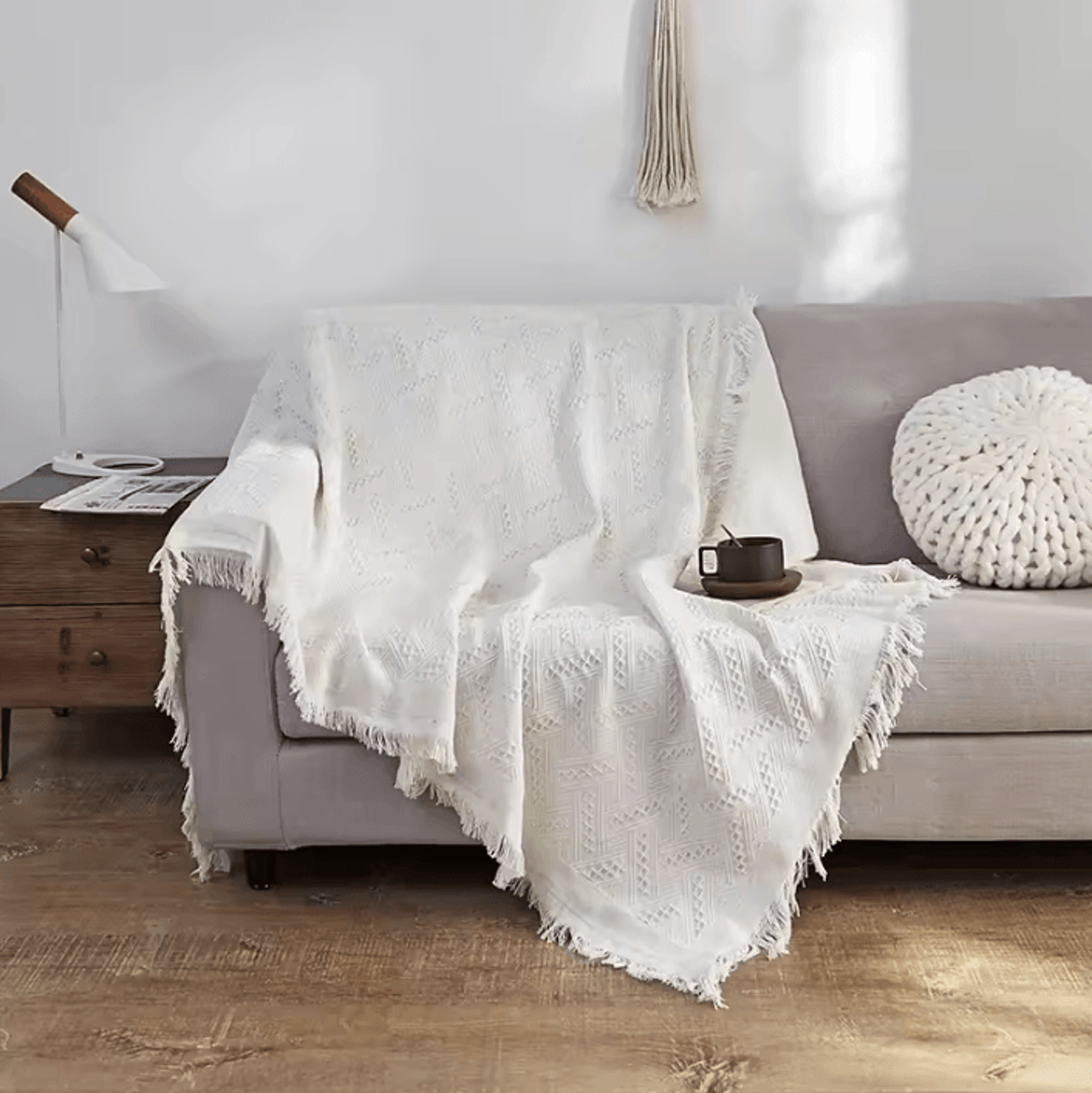 Nordic Cotton Blend Tassel Sofa Throw Blanket 1