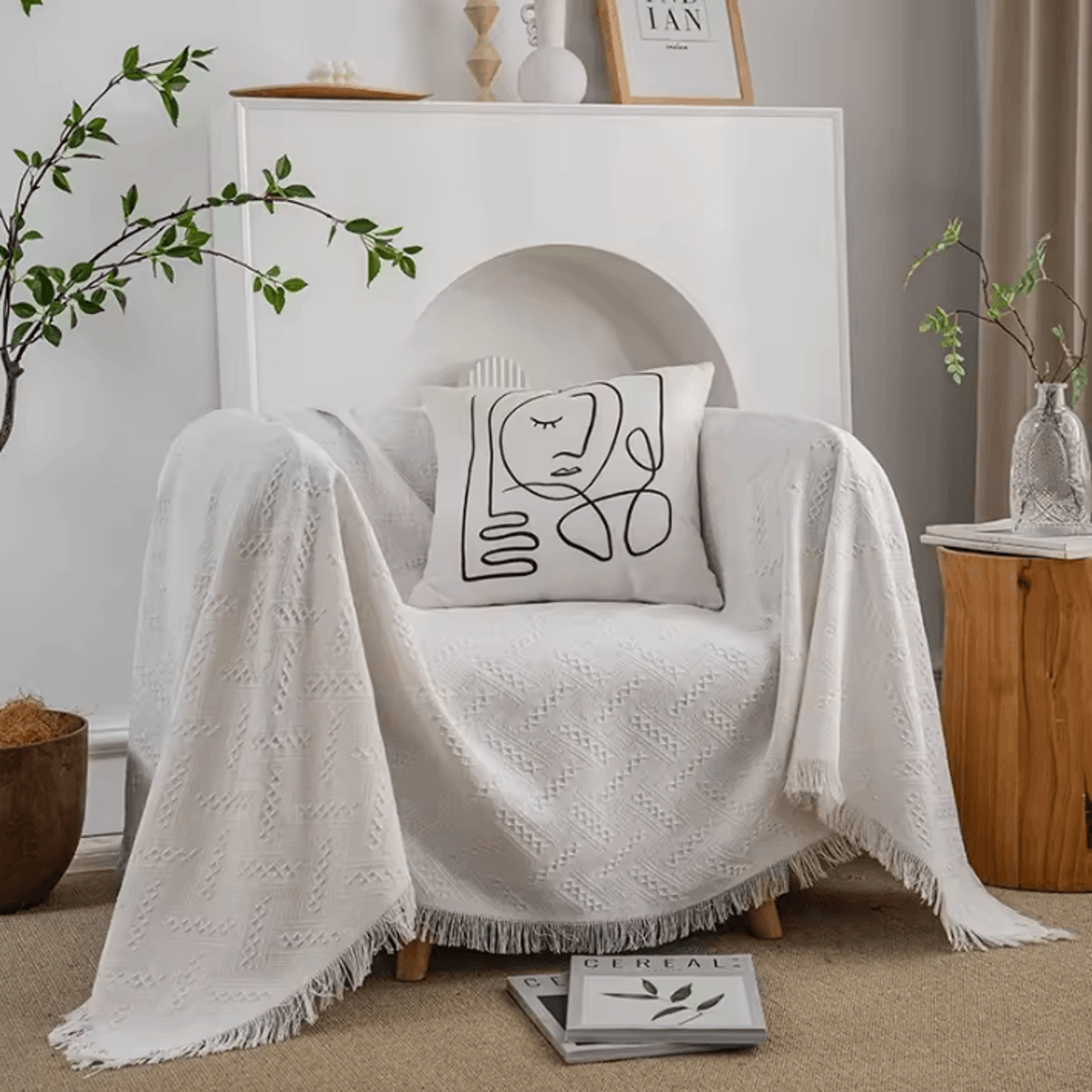 nordic cotton blend tassel sofa throw blanket
