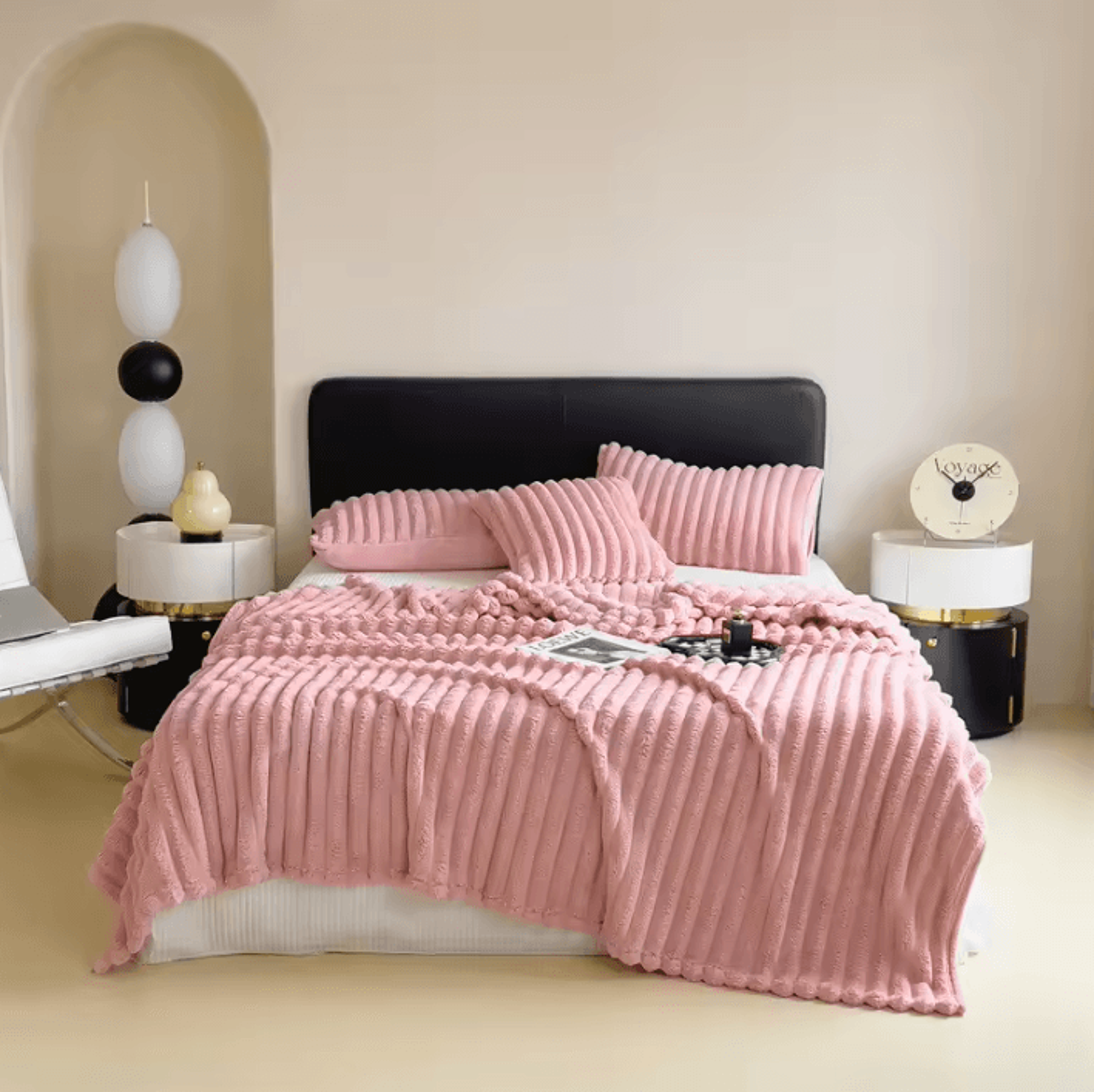 faux rabbit plush striped throw blanket