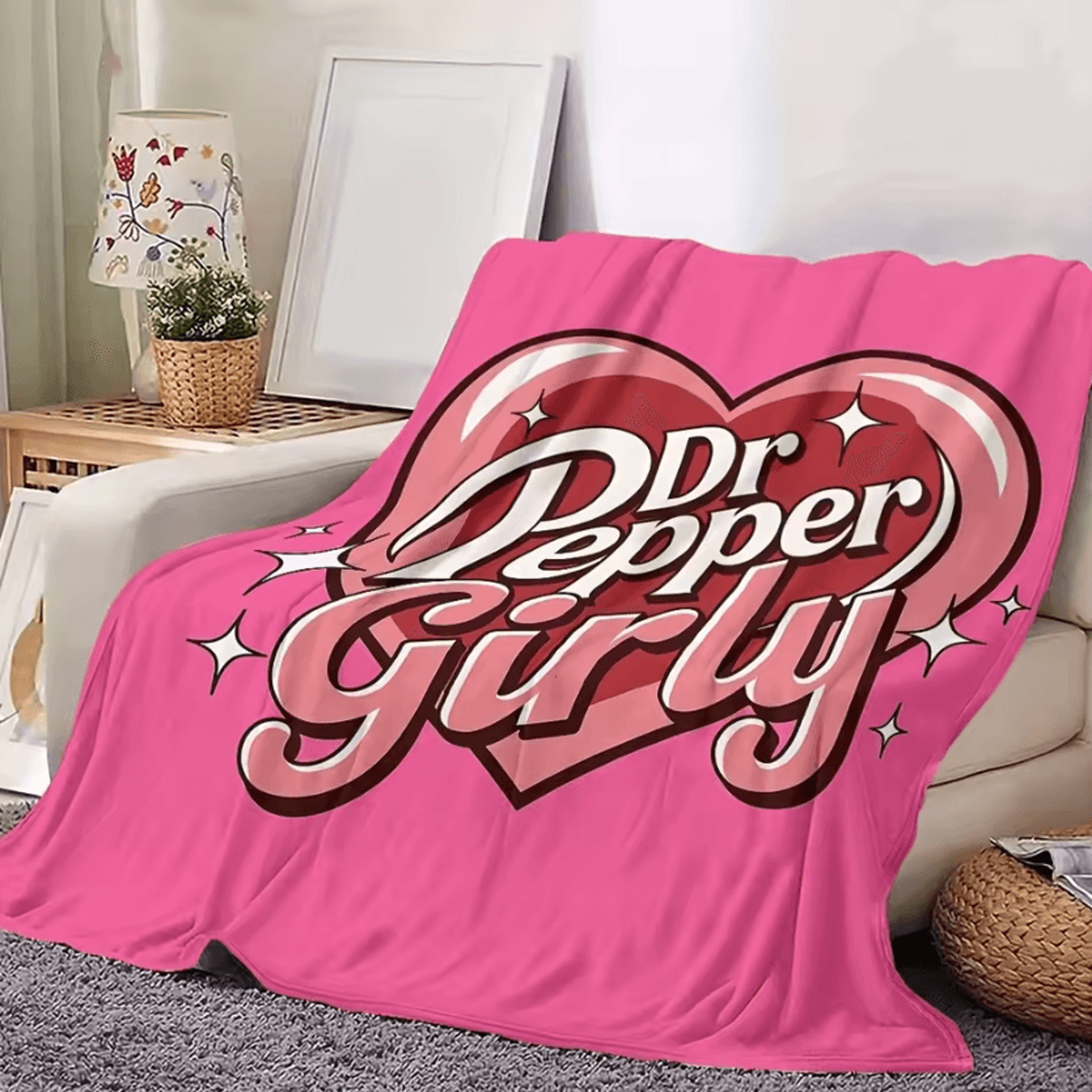 Dr Pepper Pink Heart Flannel Throw Blanket 2