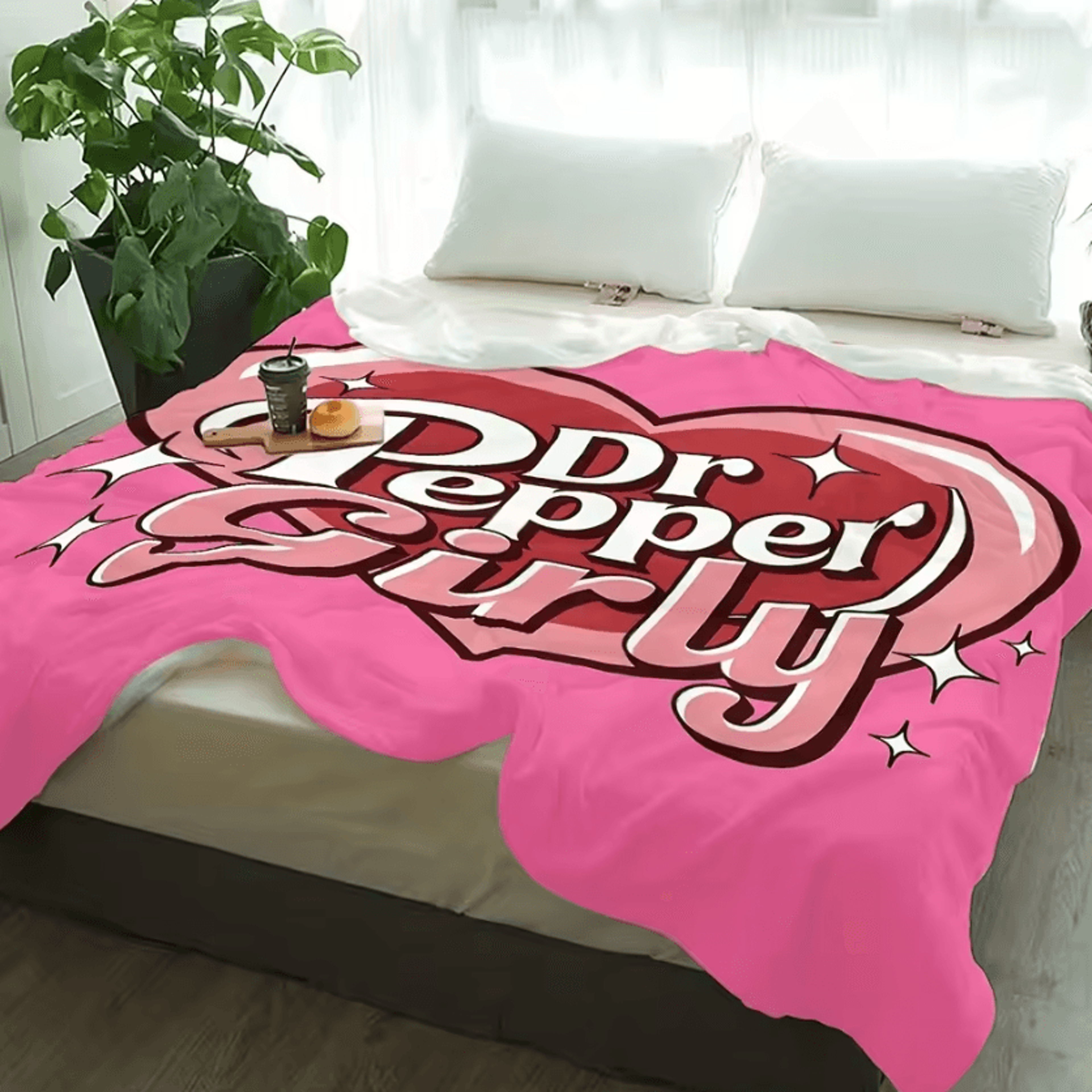 Dr Pepper Pink Heart Flannel Throw Blanket 3