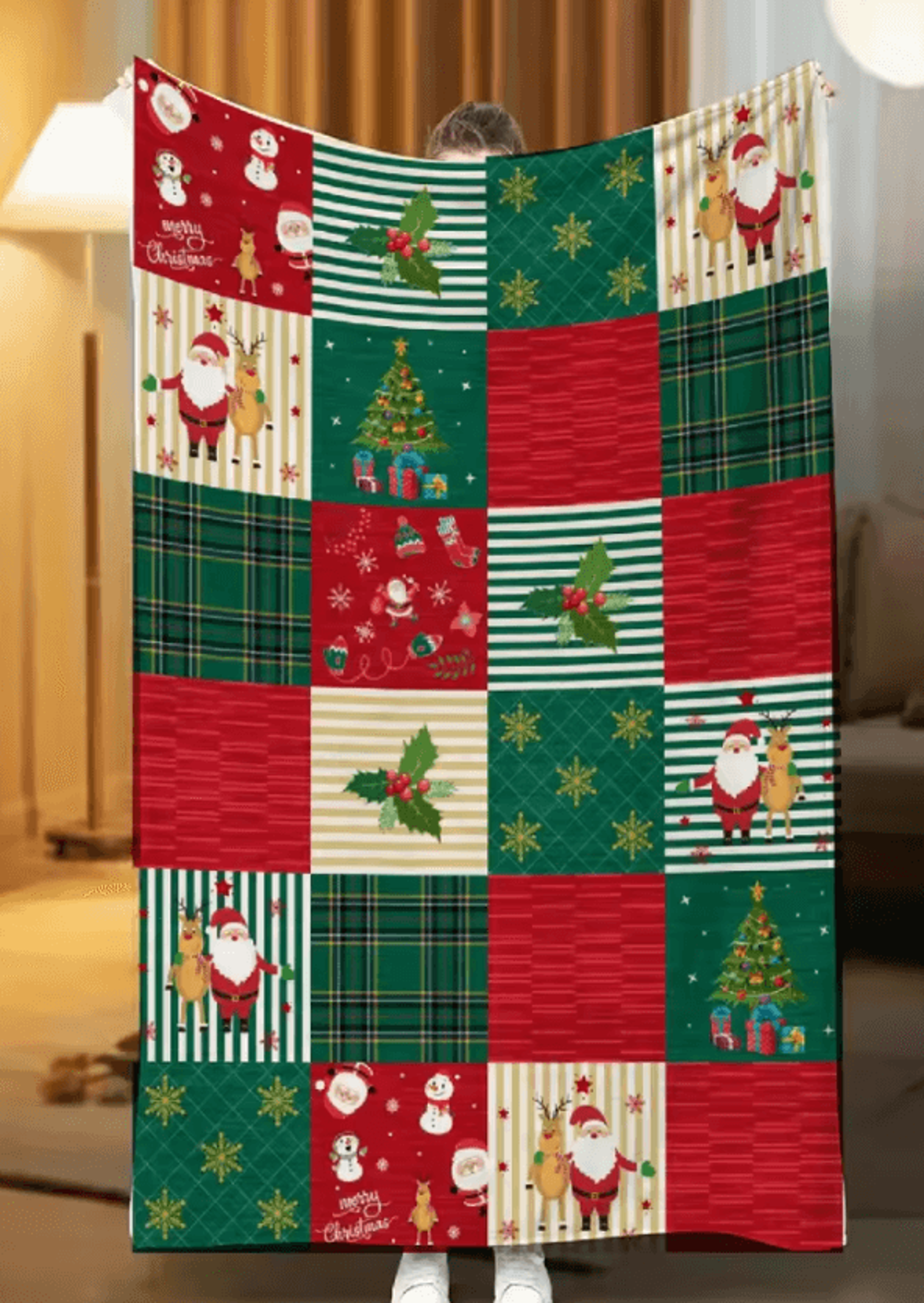 Red Sherpa Christmas Flannel Throw Blanket 5