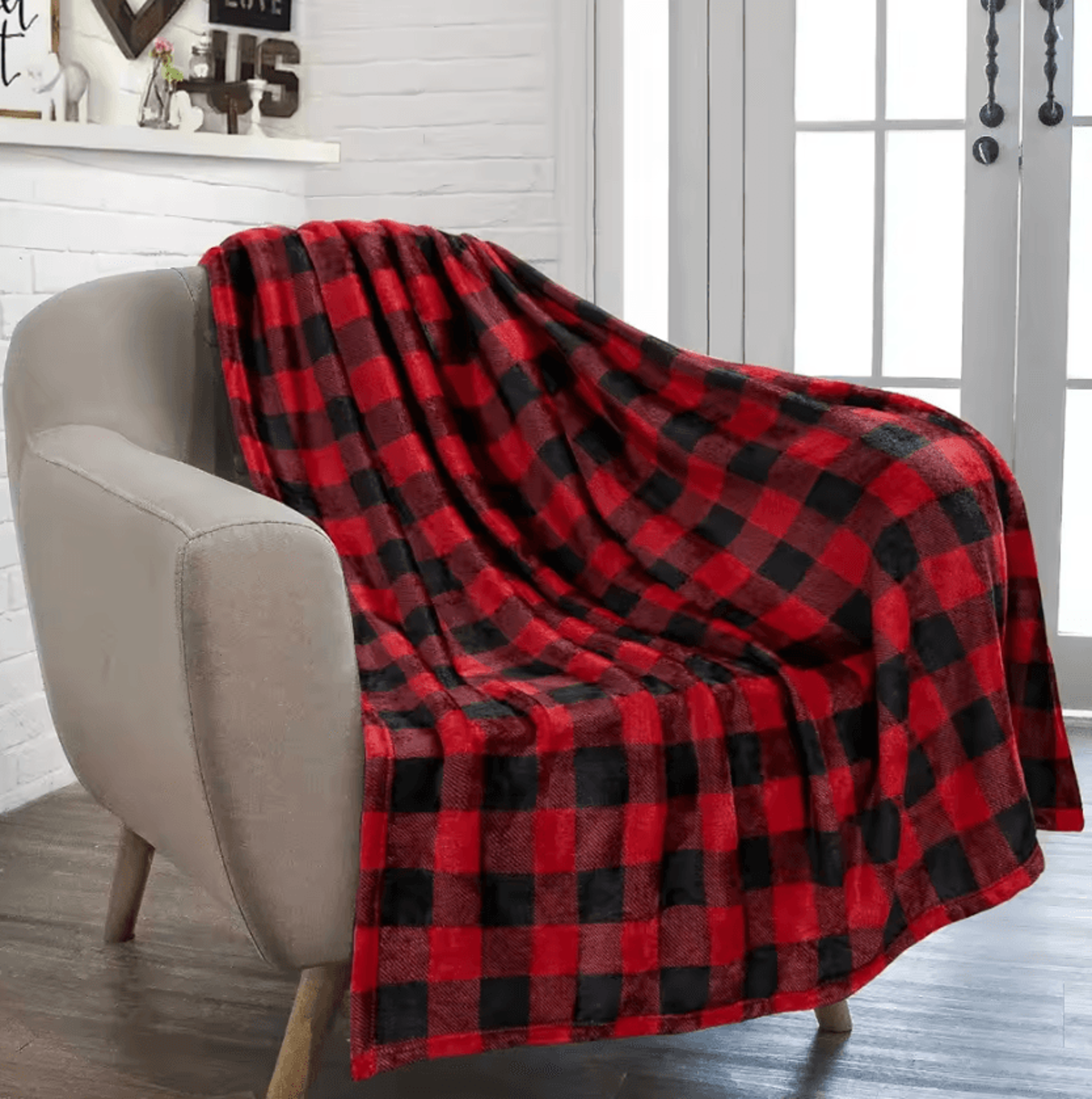 Black And Red Plaid Flannel Throw Blanket 1