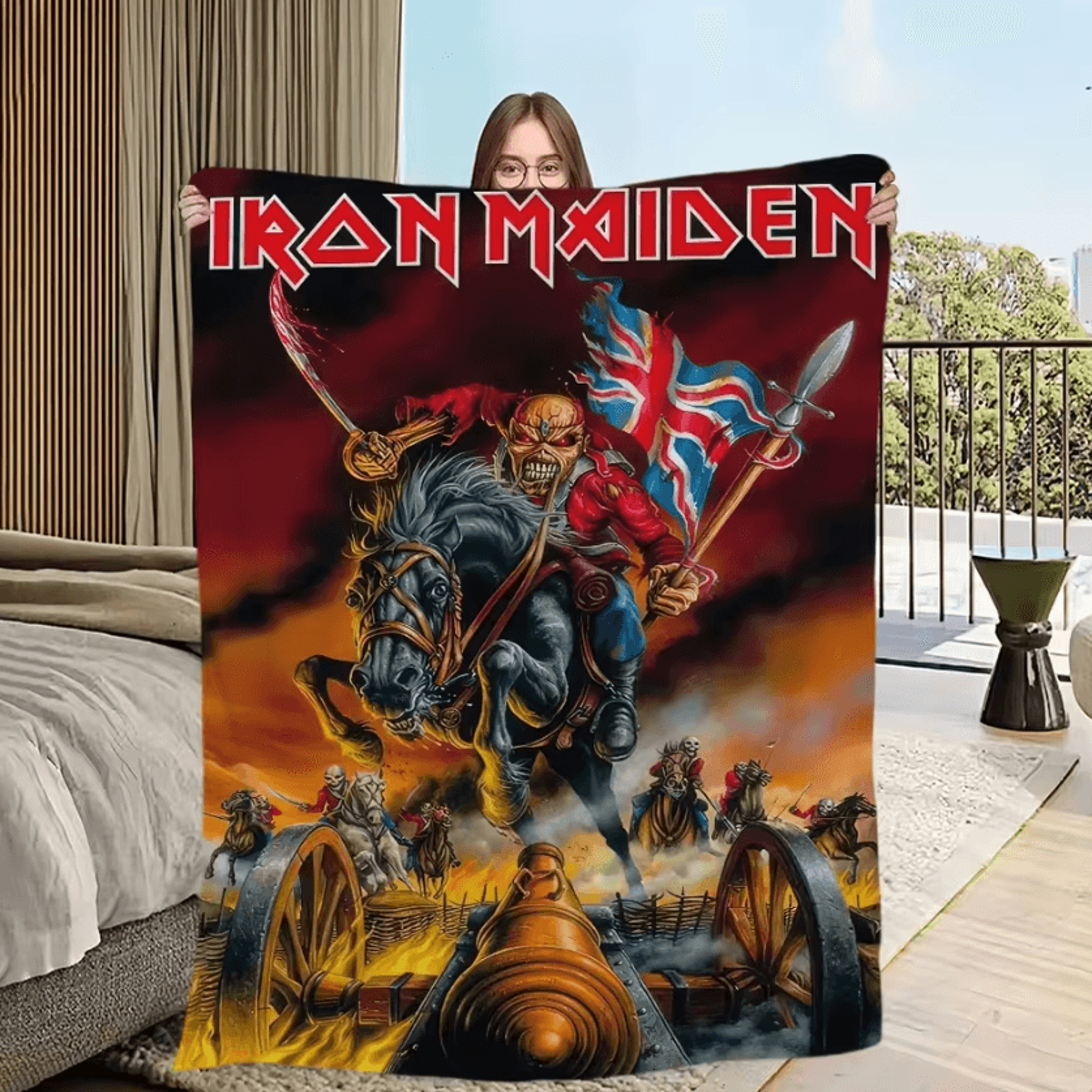 Iron Maiden Skeleton Flame Soft Throw Blanket 3