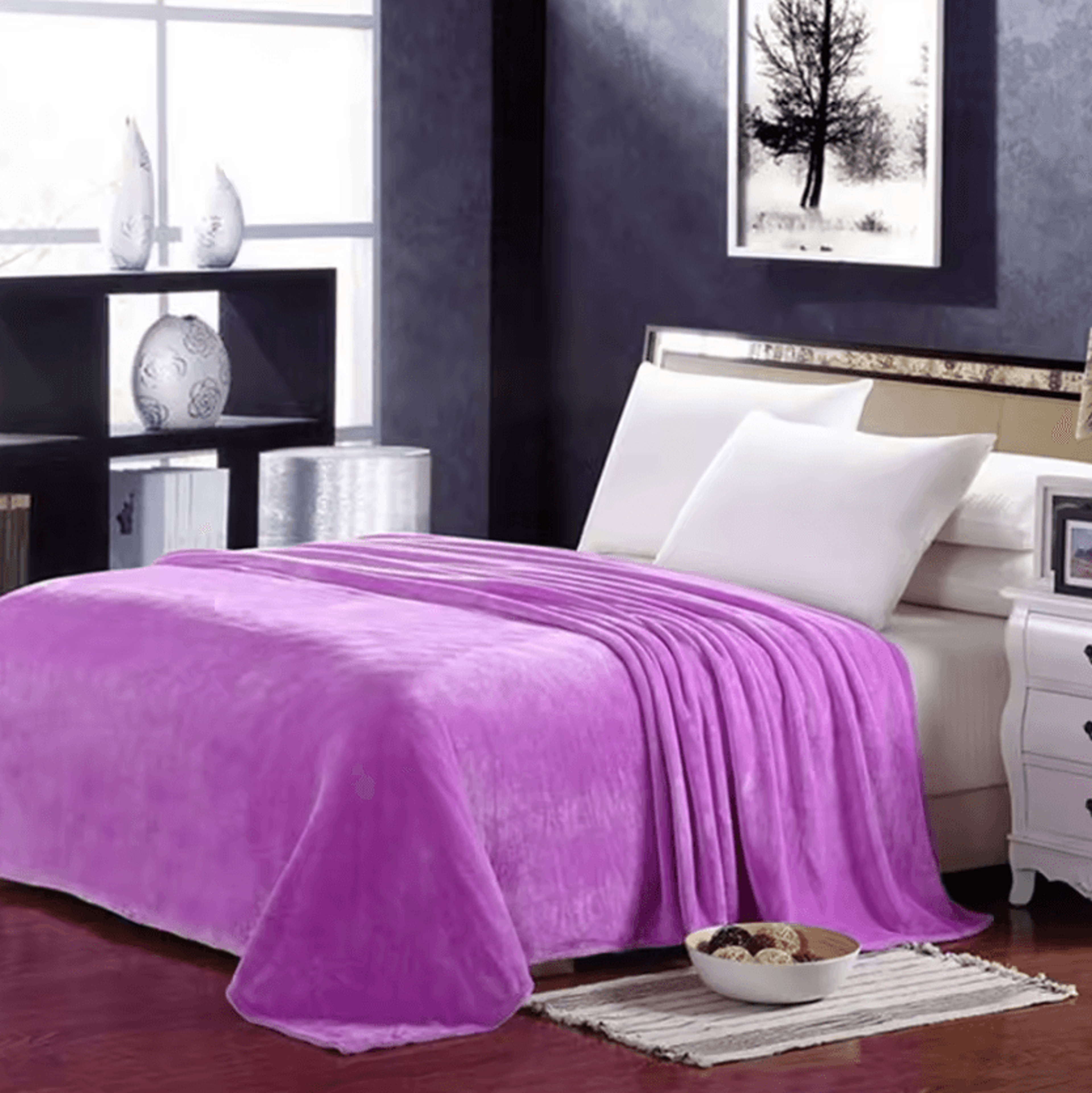 Light Purple Coral Fleece Travel Blanket 3