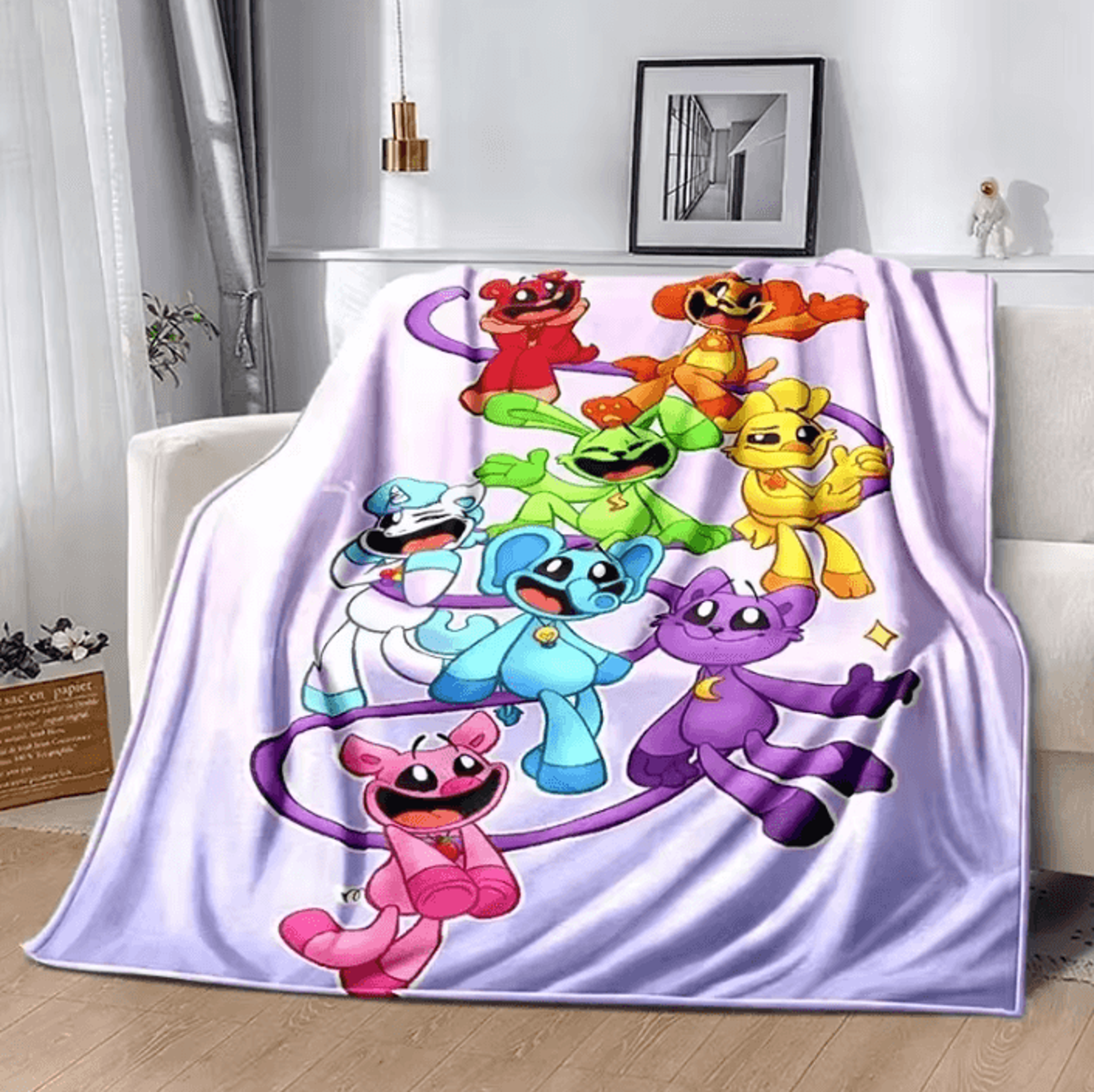 Smiling Critters Cartoon Soft Flannel Throw Blanket 6