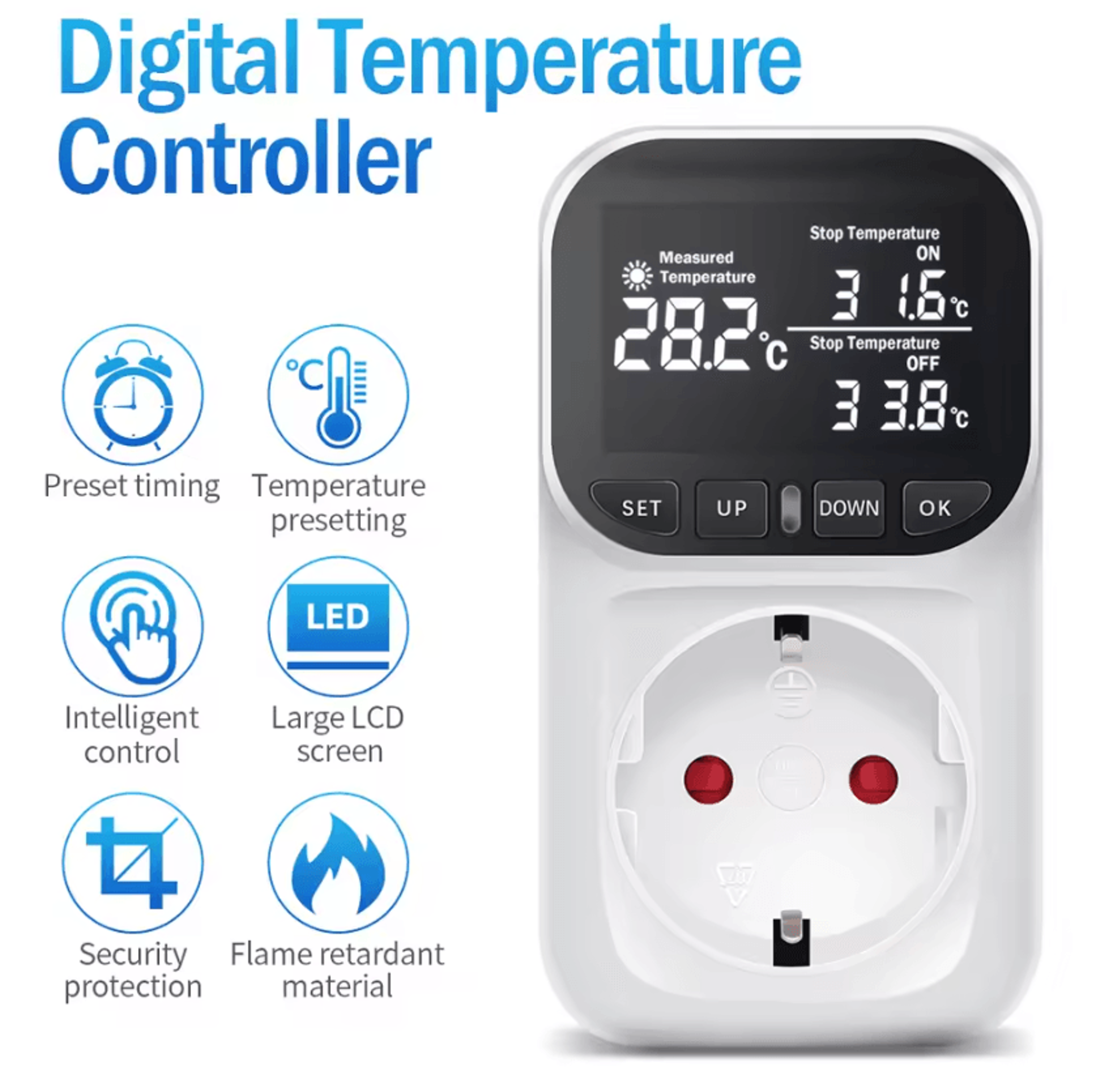220v digital temperature controller socket with timer and sensor