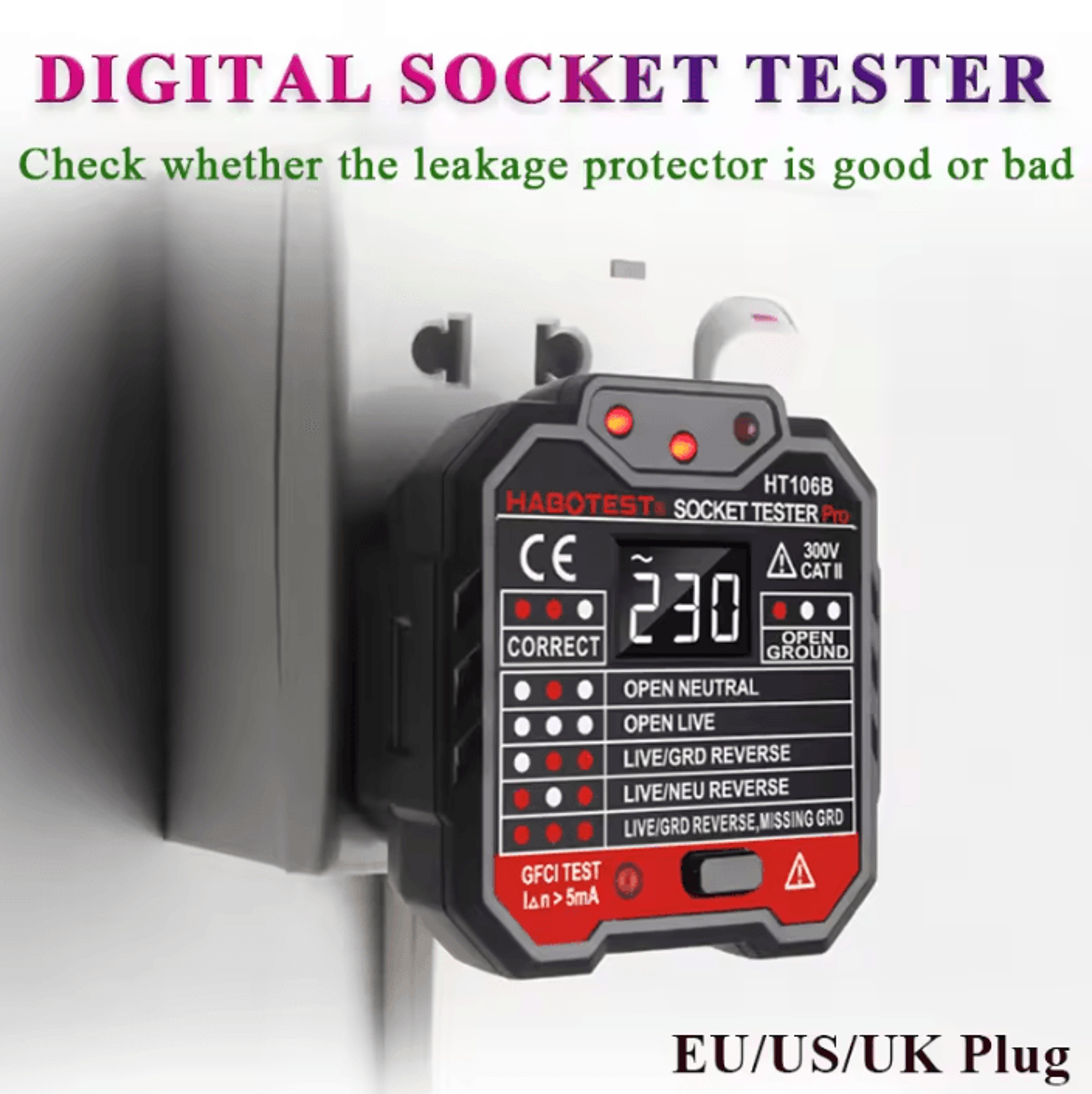 digital outlet socket tester with voltage rcd and ncv detection