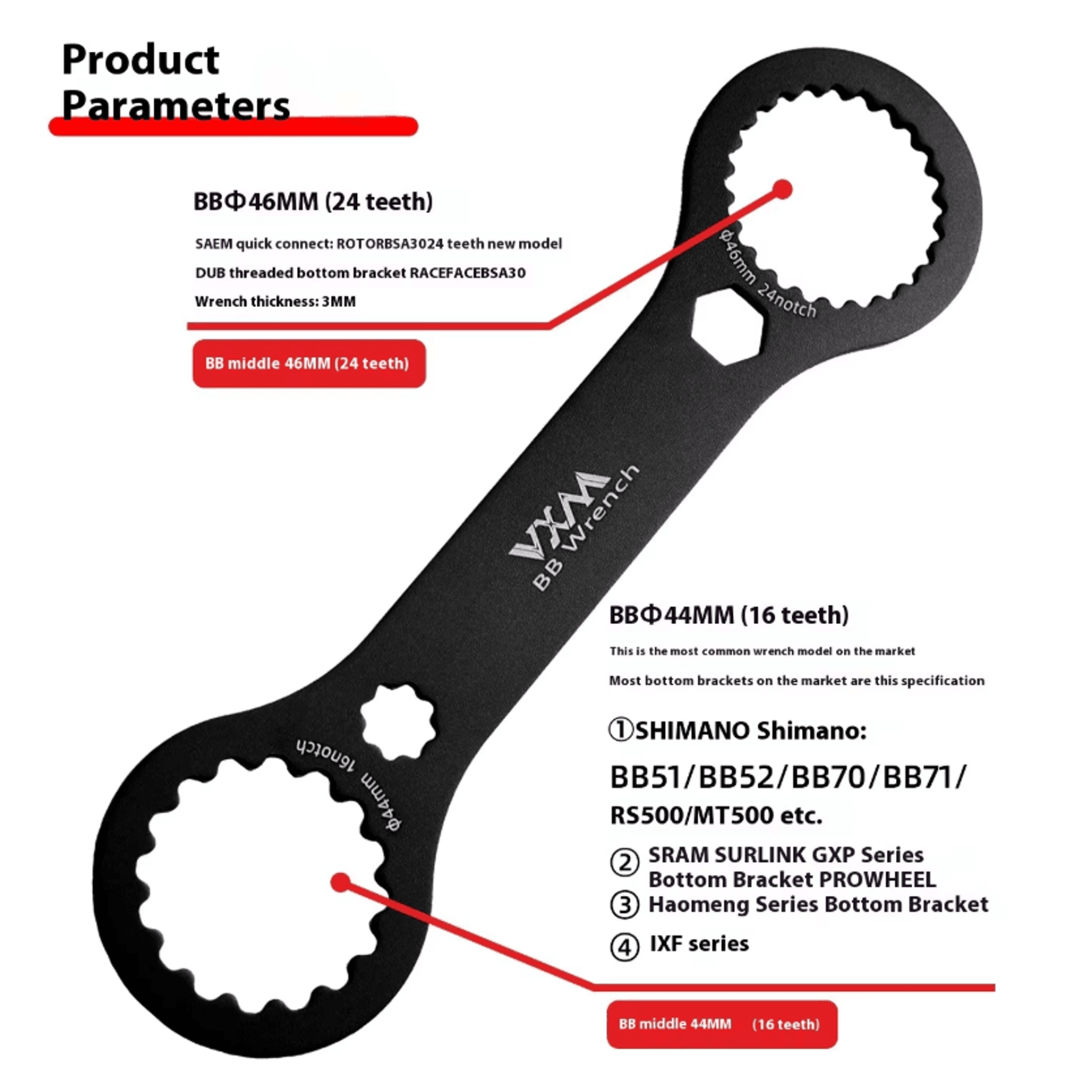 bb44-46 bicycle center lock wrench and bottom bracket tool