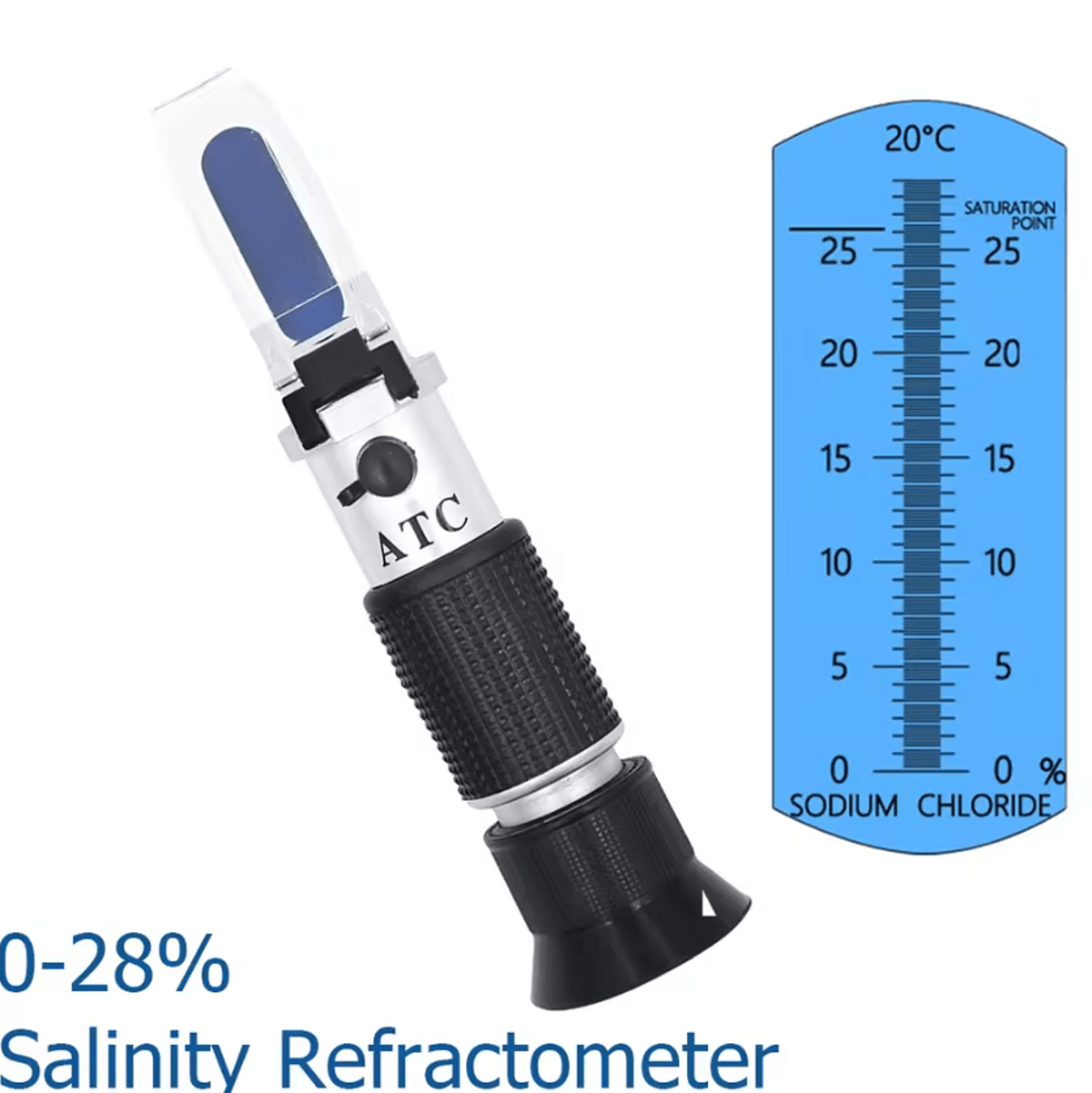 0-28% atc salinity refractometer for seawater and saltwater testing