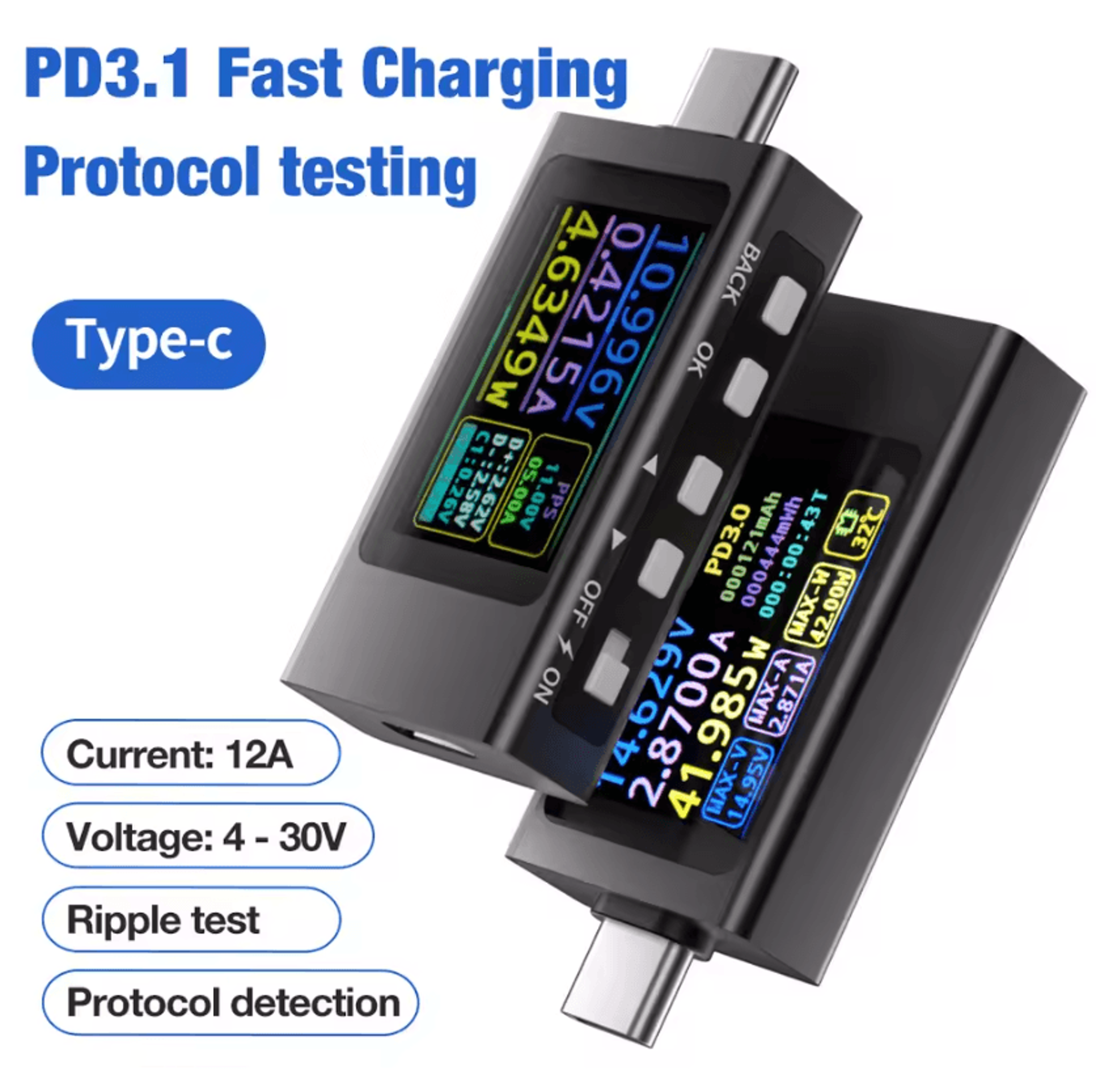 dc4-30v type-c usb power meter with color display